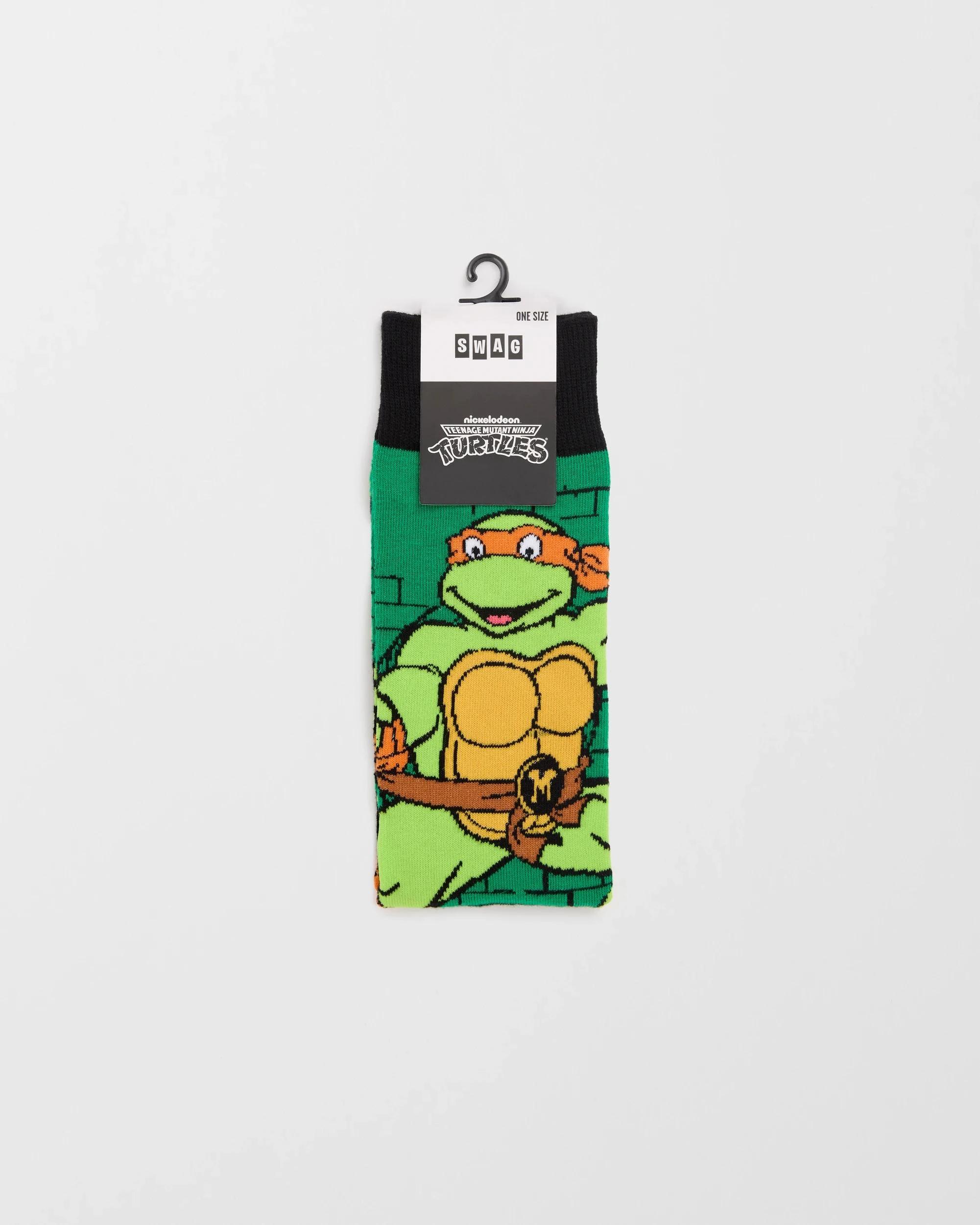3 Swag Teenage Mutant Ninja Turtles Crew Socks GREEN, 3 of 3