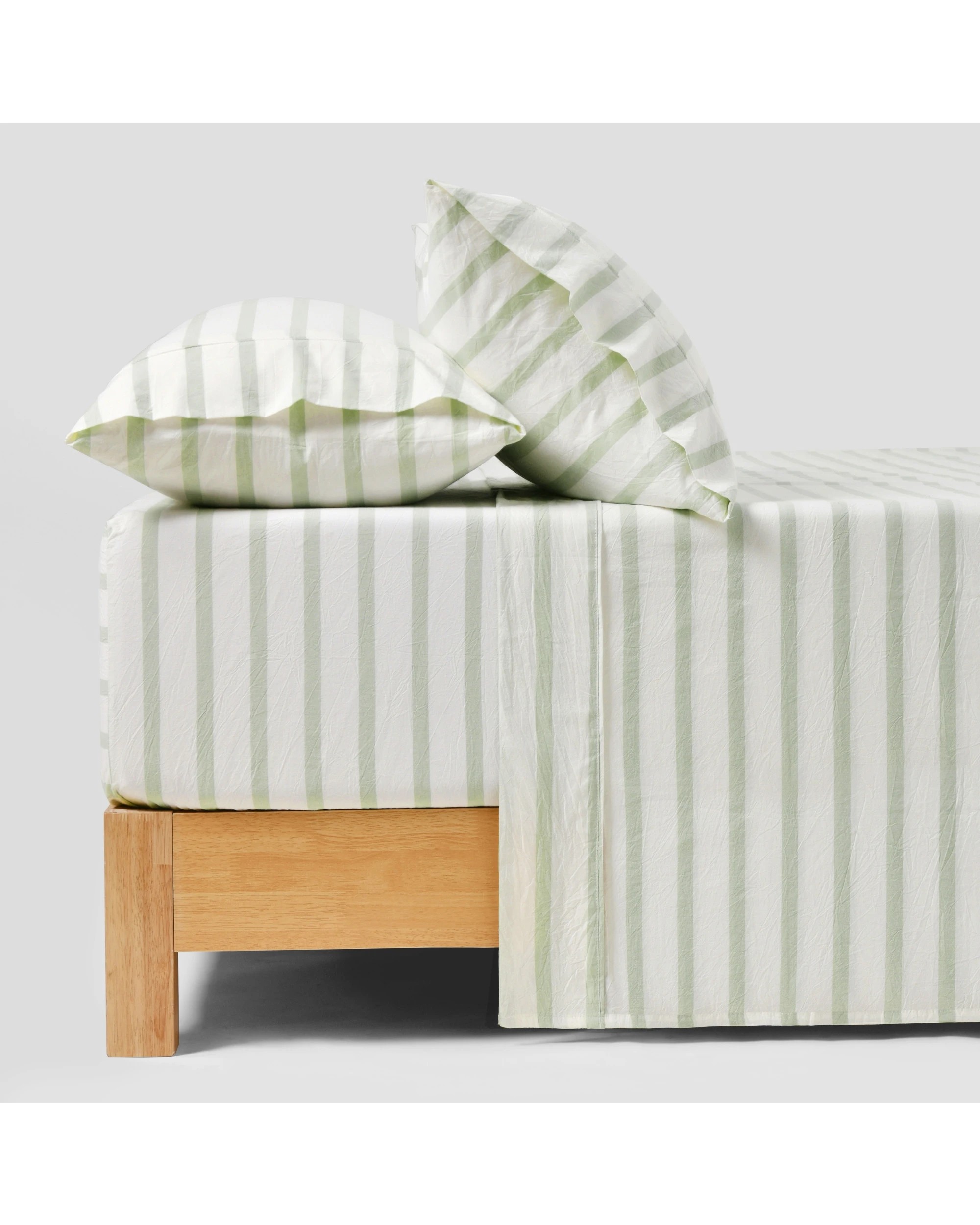 1 Dreamaker Bask Yarn Dyed Washed Cotton Striped Sheet Set - King Single Bed - Sage, 1 of 7