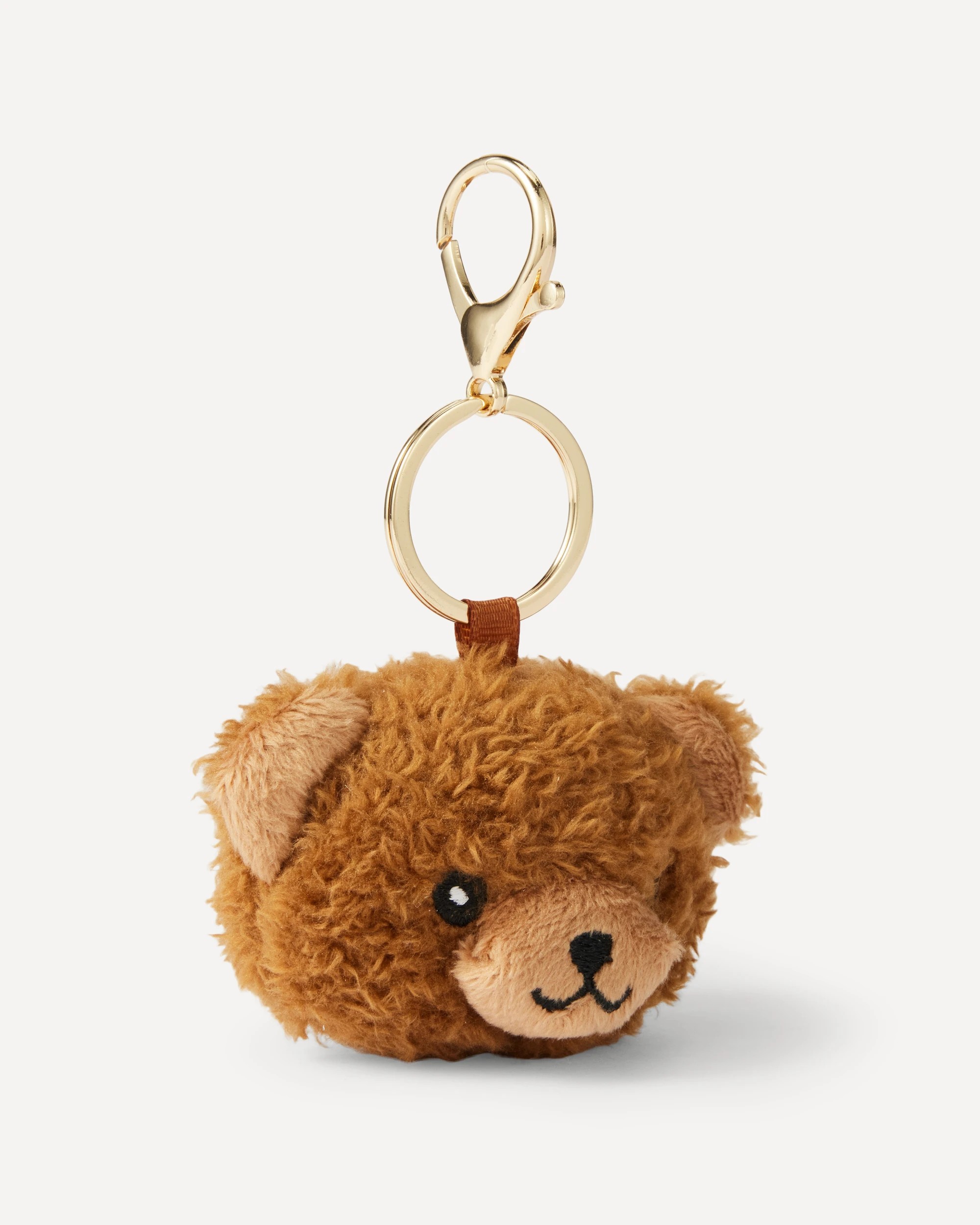 1 Fluffy Teddy Head Charm Keyring - Brown and Gold Tone, 1 of 5
