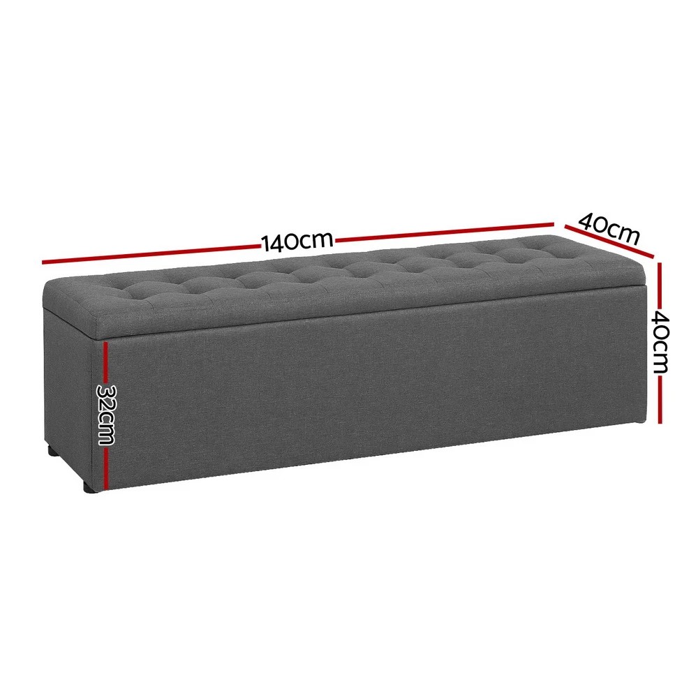 2 Artiss Storage Ottoman Blanket Box 140cm Linen Dark - Grey, 2 of 5