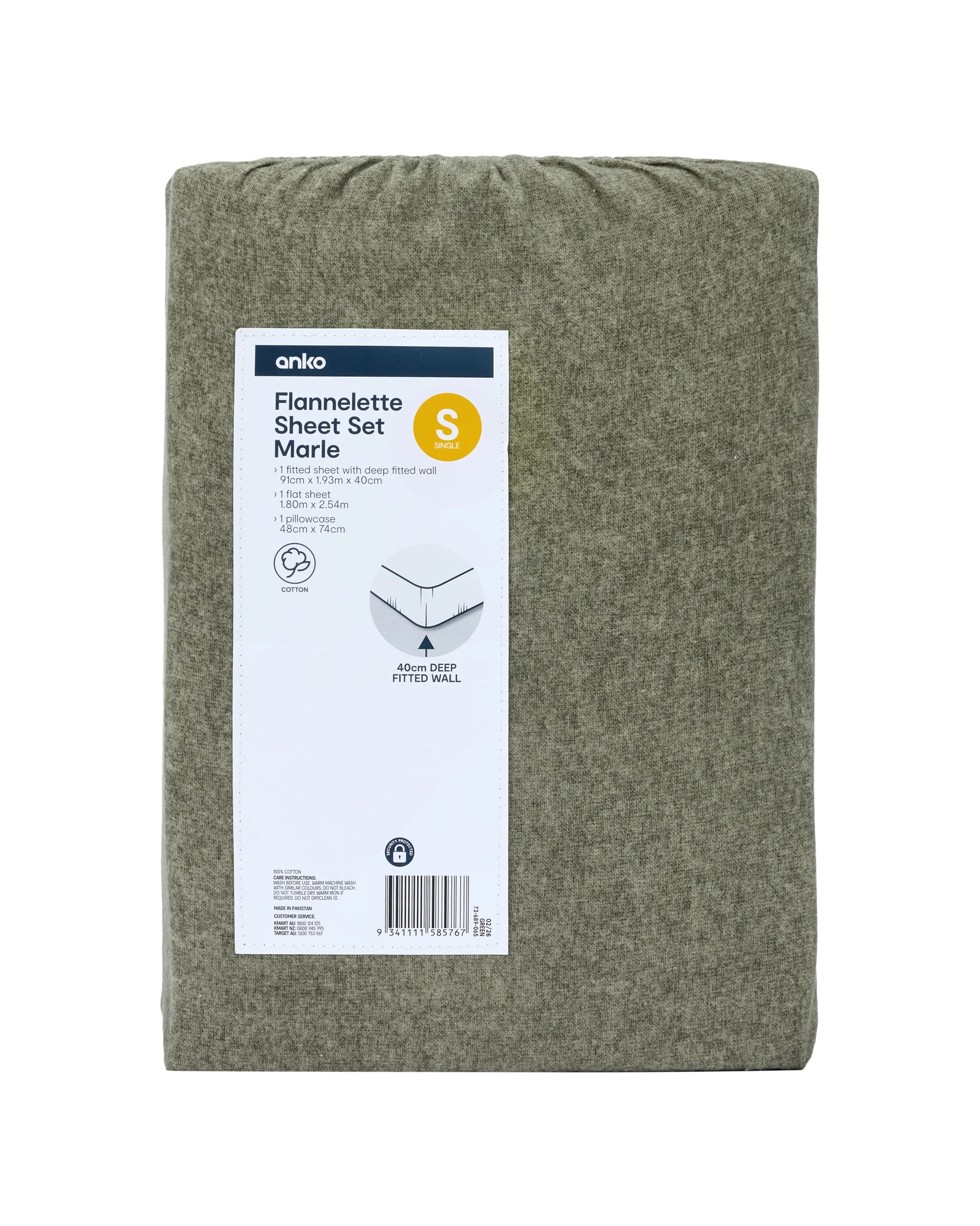 7 Marle Cotton Flannelette Sheet Set - Single Bed, Green, 7 of 7