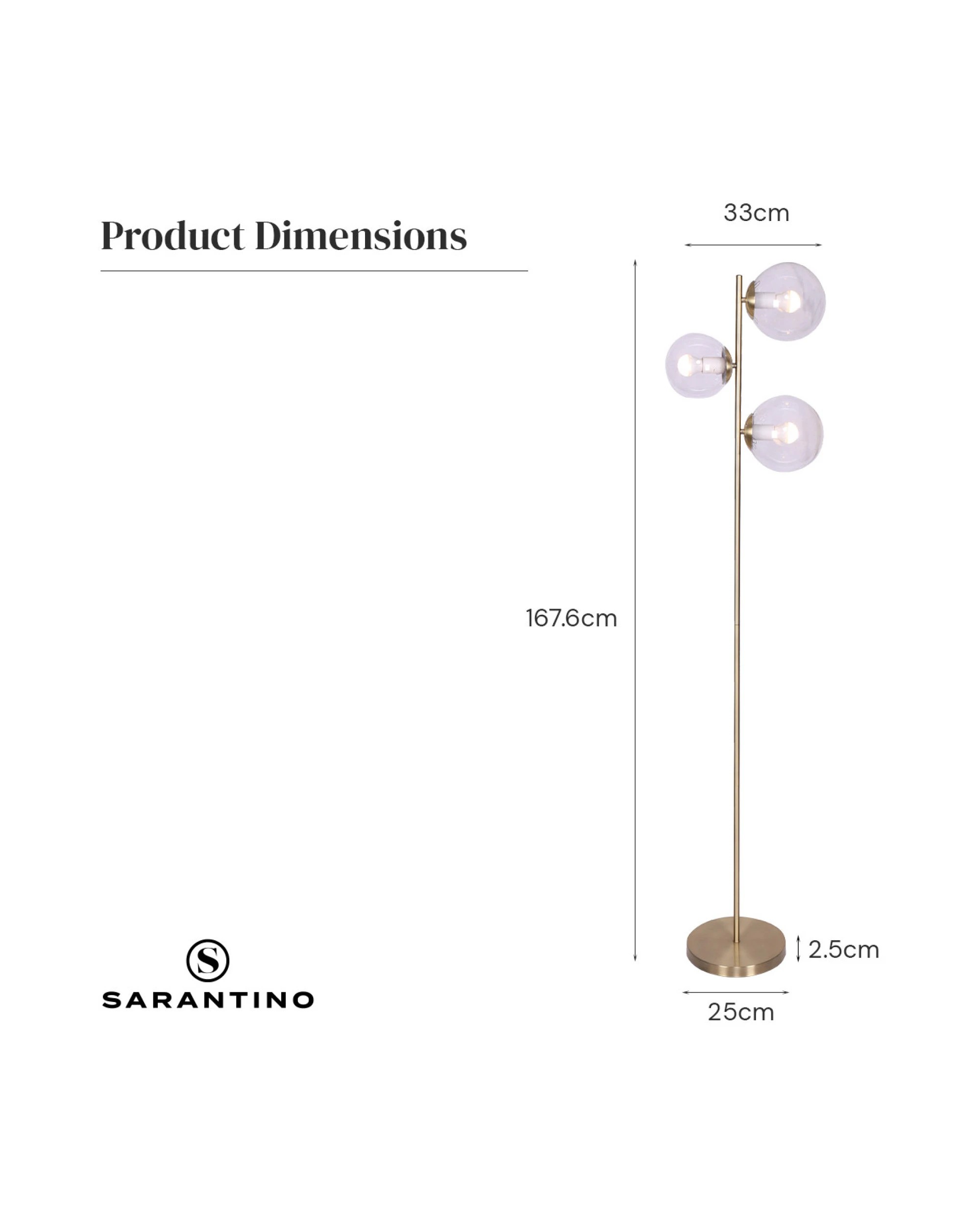 8 Sarantino 3-Light Gold Metal Floor Lamp with Glass Shades, 8 of 10