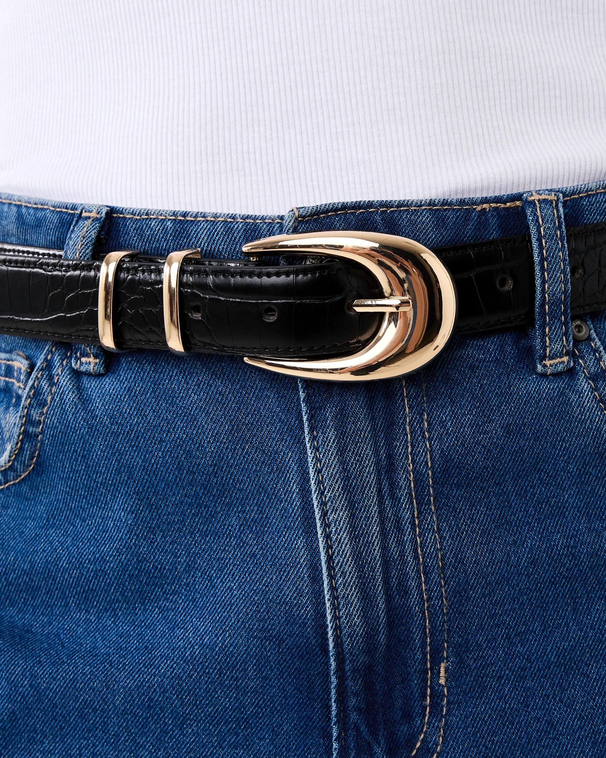 4 Croc Detail Embossed Belt Black, 4 of 5