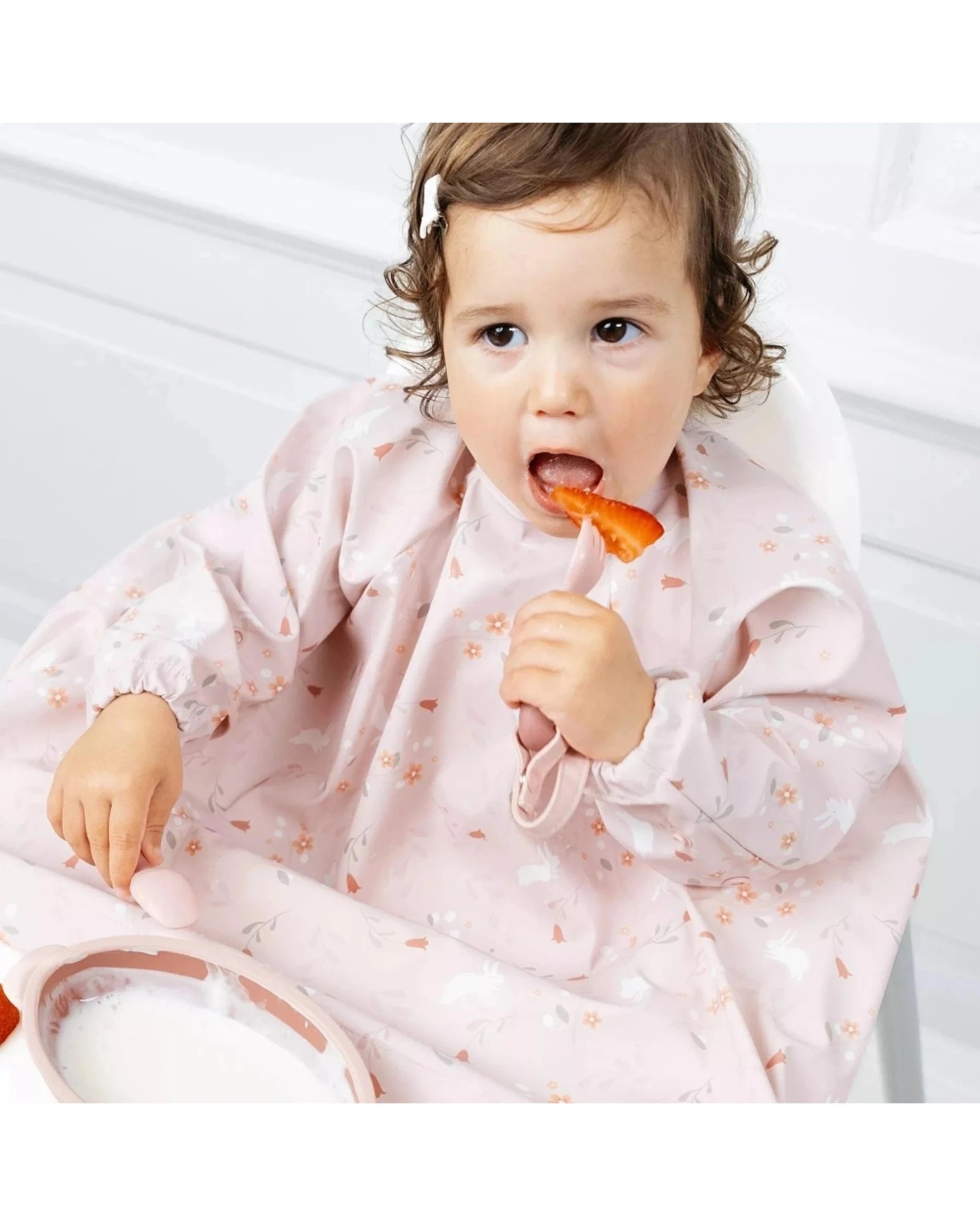 2 Bibado Long Sleeve Waterproof Baby Toddler Weaning Coverall Bib Botanical Bunnies - Pink, 2 of 3