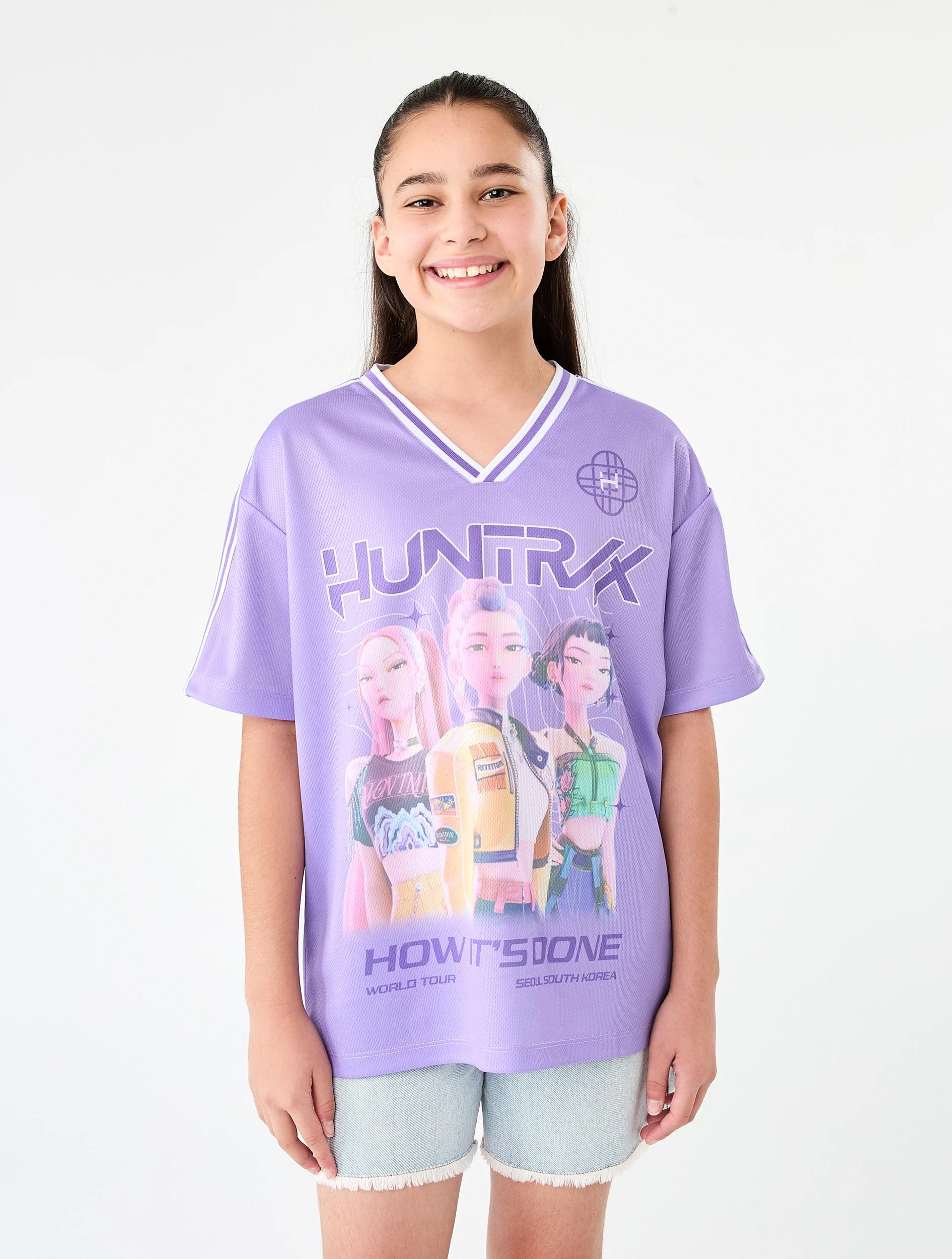 1 KPop Demon Hunters License V-Neck Mesh T-shirt Purple Dh, 1 of 8