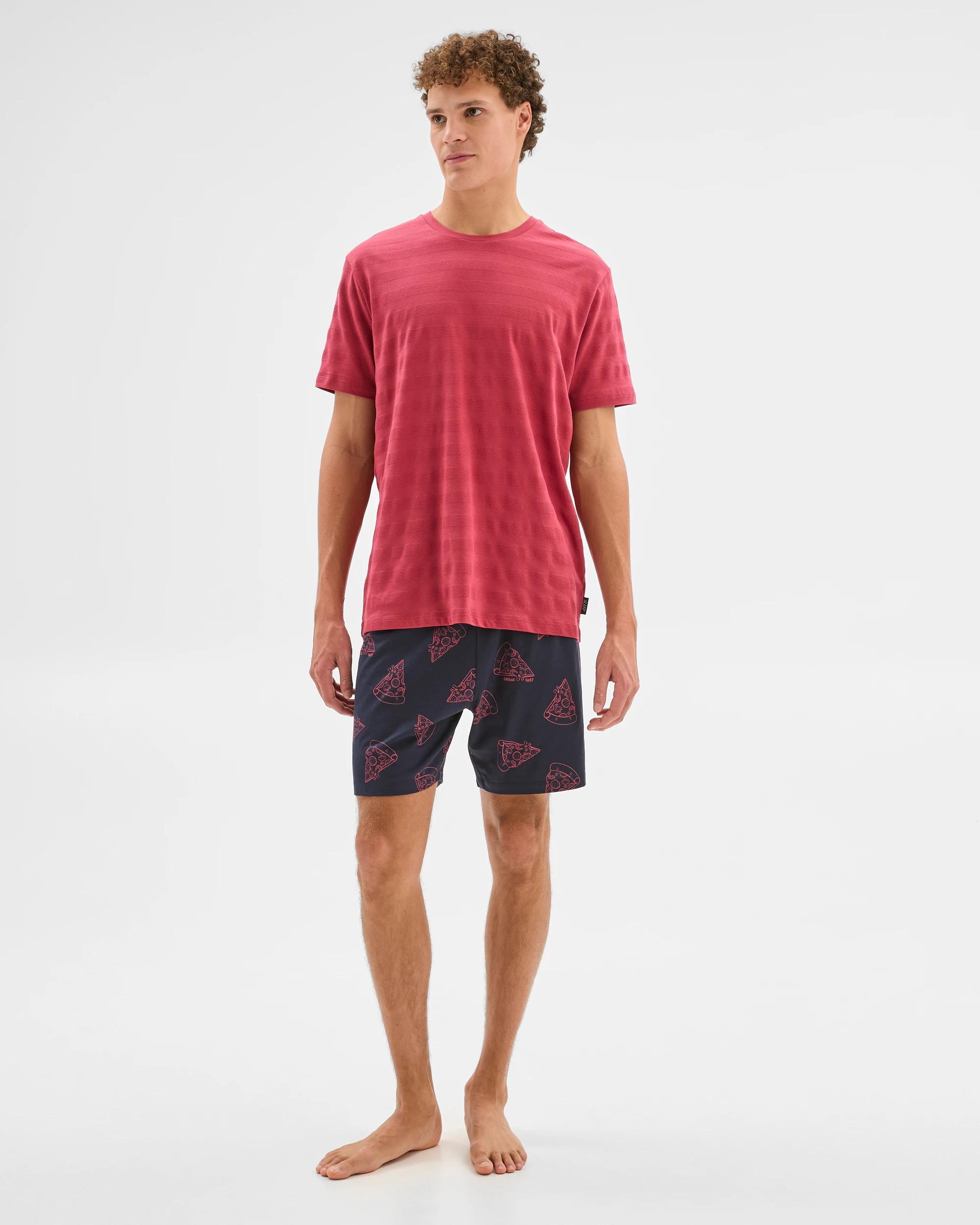 1 Australian Cotton Blend Print Jersey Sleep Shorts - Maxx NAVY PIZZA, 1 of 6