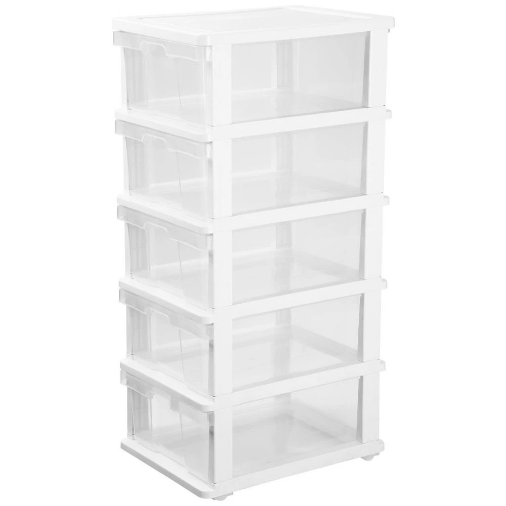 1 J.Burrows 5 Drawer Storage Tower on Wheels White, 1 of 8
