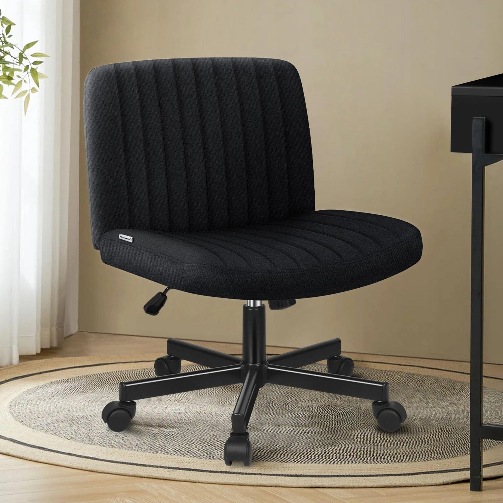 3 Alfordson Office Desk Chair Computer Armless Wide Seat Mid Back Fabric - Black, 3 of 9