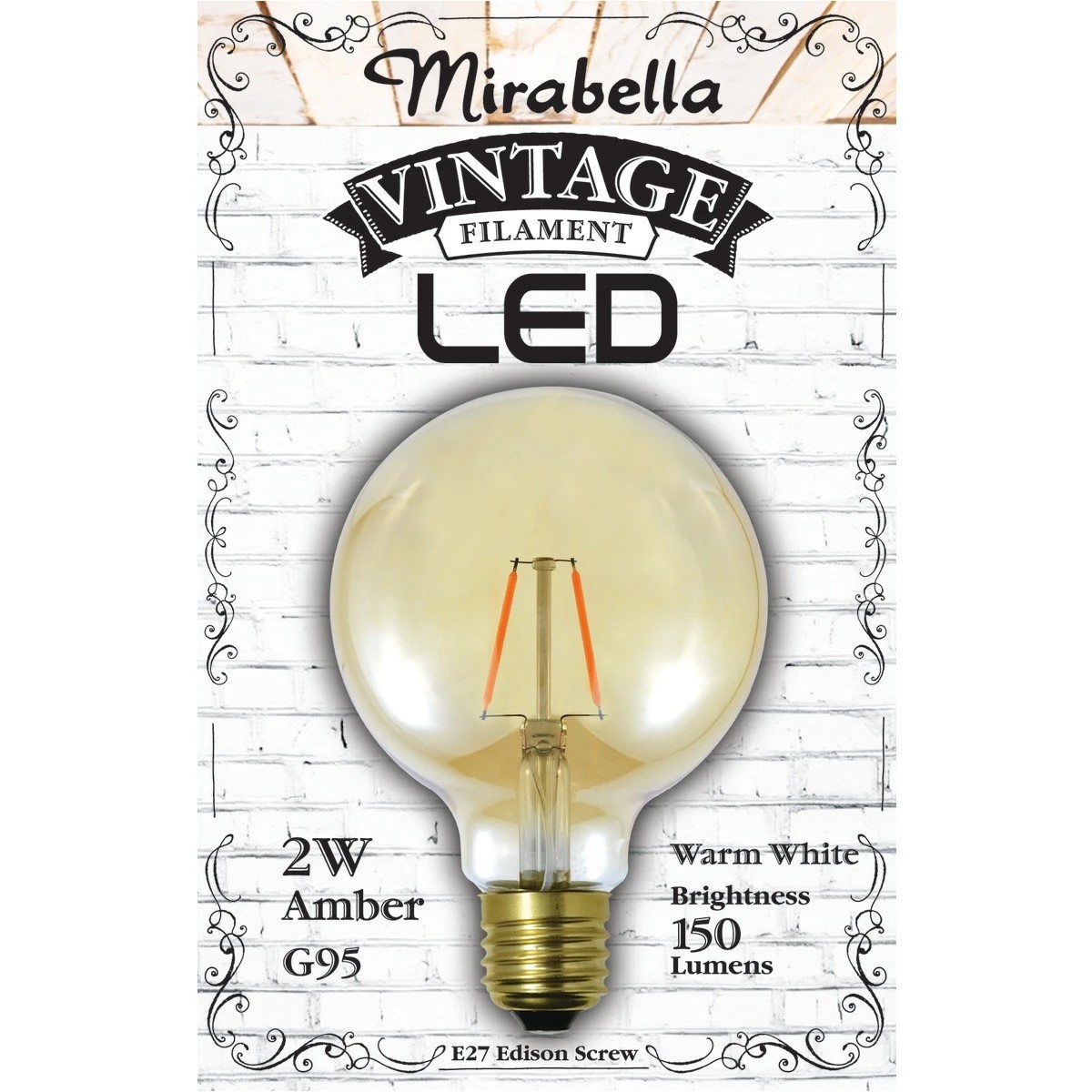 1 Mirabella E27 G95 2W Vintage Style Filament Amber Bulb