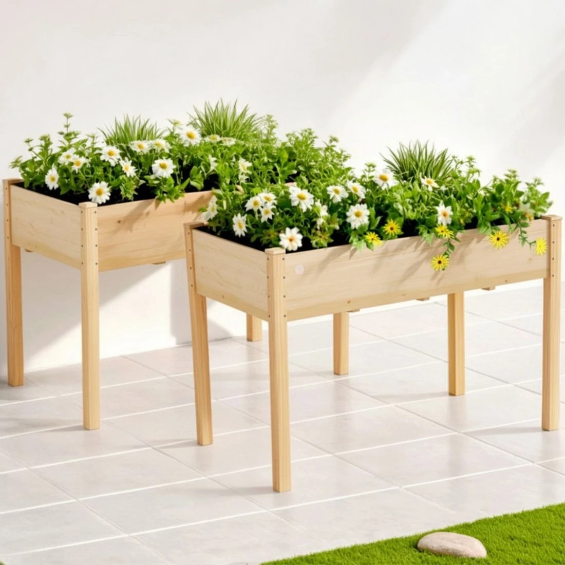 6 Green Fingers Raised Garden Bed 2x Elevated 120x60x80cm Wooden Planter Box Container - Natural, 6 of 6