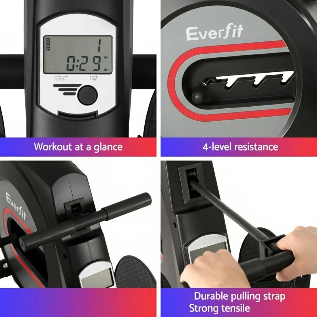 5 Everfit Rowing Machine Rower Elastic Rope Resistance Fitness Home Cardio - Black, 5 of 6