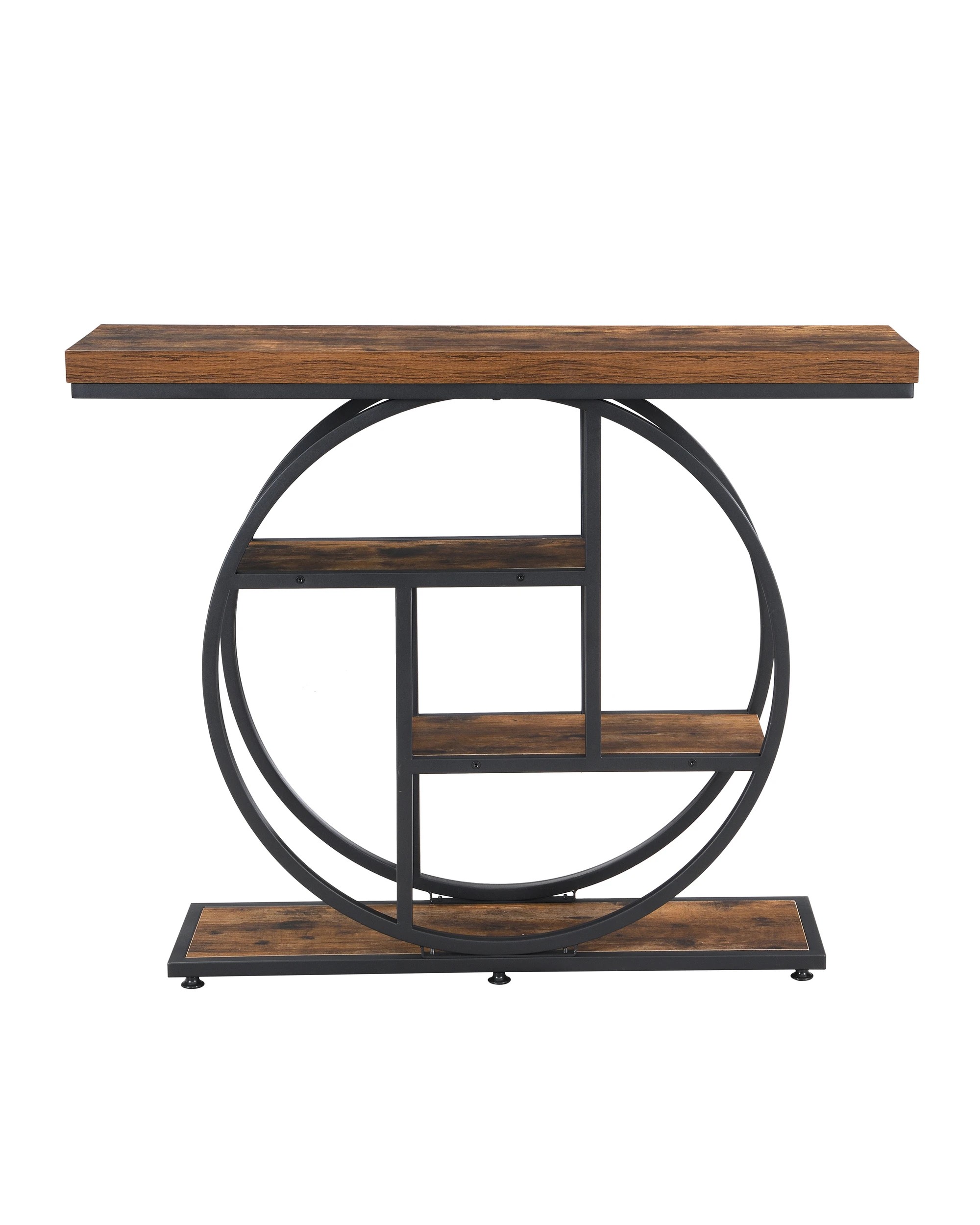 1 IHOMDEC Industrial 4 Tier Round Metal Frame Console Table, 1 of 5
