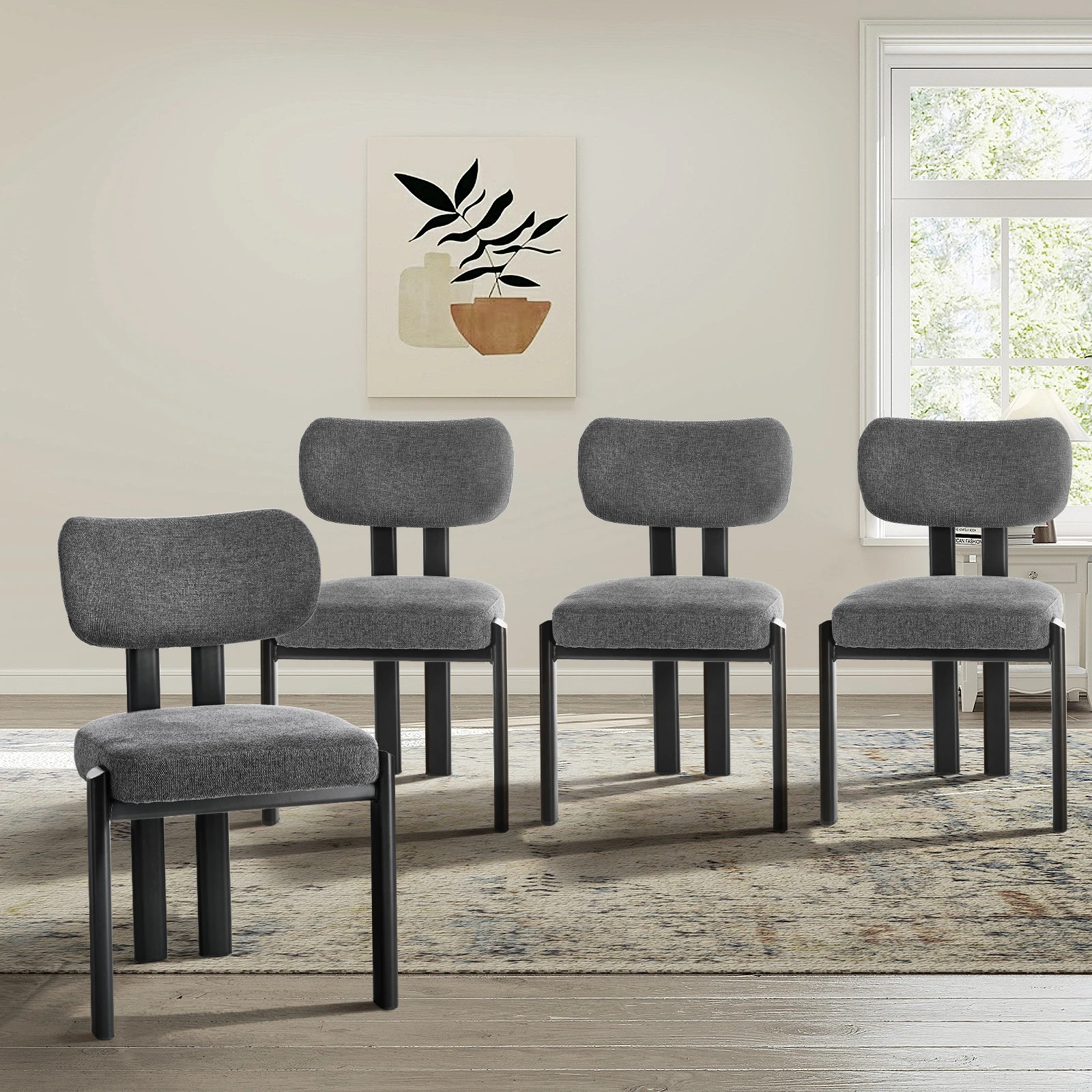 3 Oikiture Set of 4 Dining Chairs Linen Fabric Kitchen Chair Padded Seat - Multi - Multi, 3 of 9