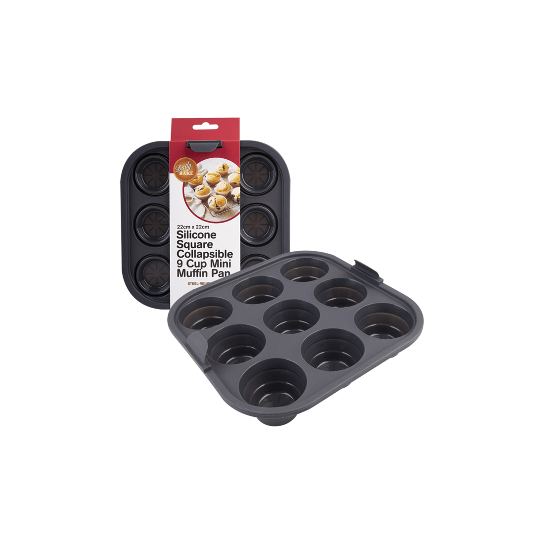 1 Daily Bake Silicone 9-cup Collapsible Mini Muffin Pan 22cm Steel Reinforced
 - Black, 1 of 6