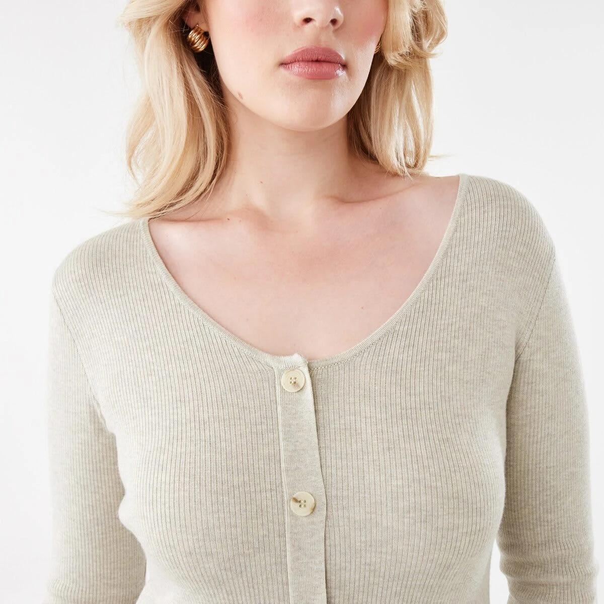 5 Long Sleeve Button Through Knit Maxi Dress Beige Marl, 5 of 6