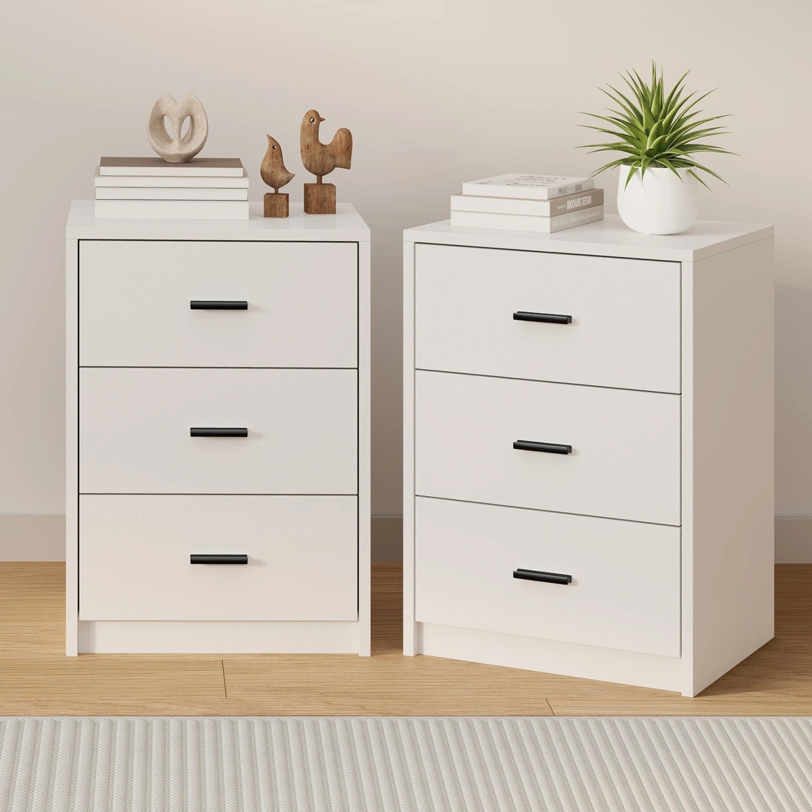3 Oikiture 2x Bedside Table 3 Drawers Nightstand Bedroom Storage Side End - White, 3 of 9