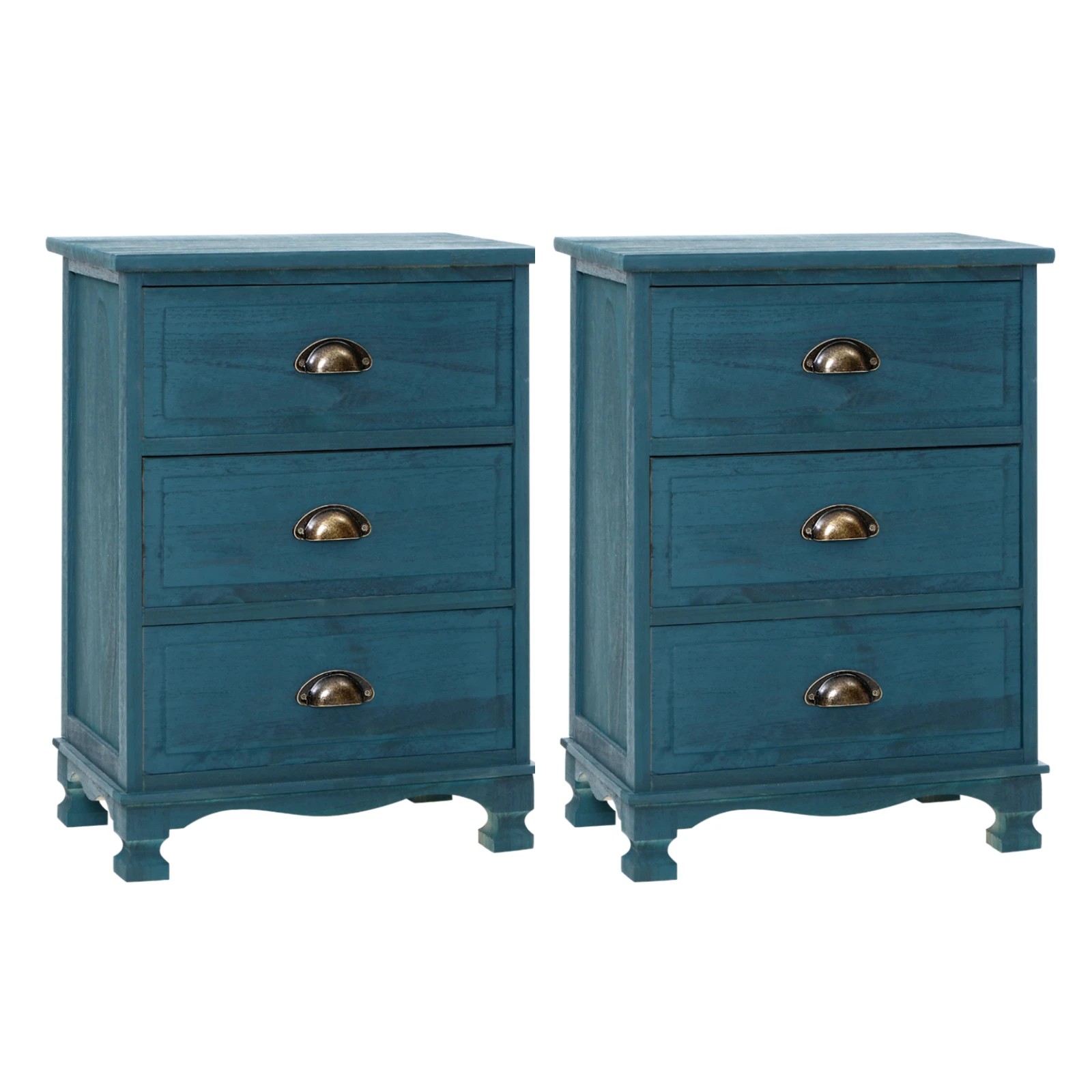 1 Artiss 2x Bedside Table 3 Drawers Vintage - Blue, 1 of 7
