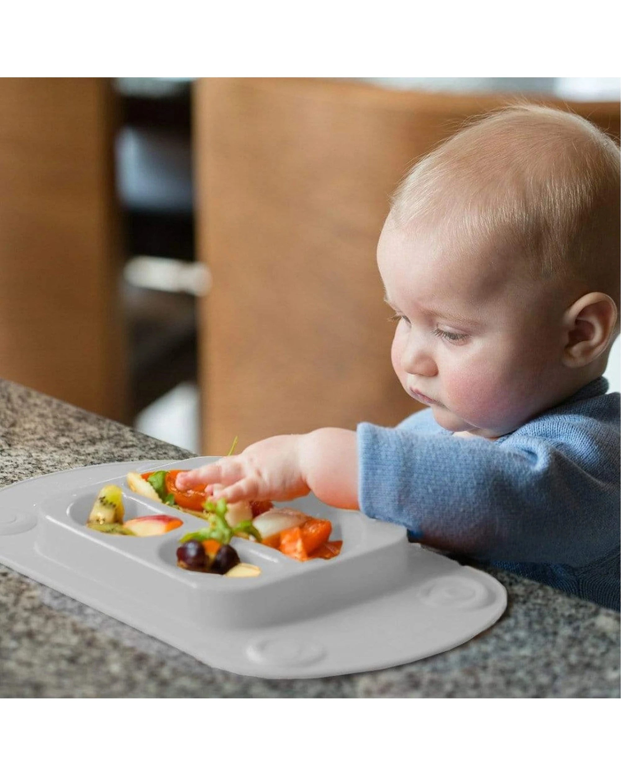 4 EasyTots Easymat Mini Feeding Plate 5 Point Suction Baby Led Weaning Cool - Grey, 4 of 4