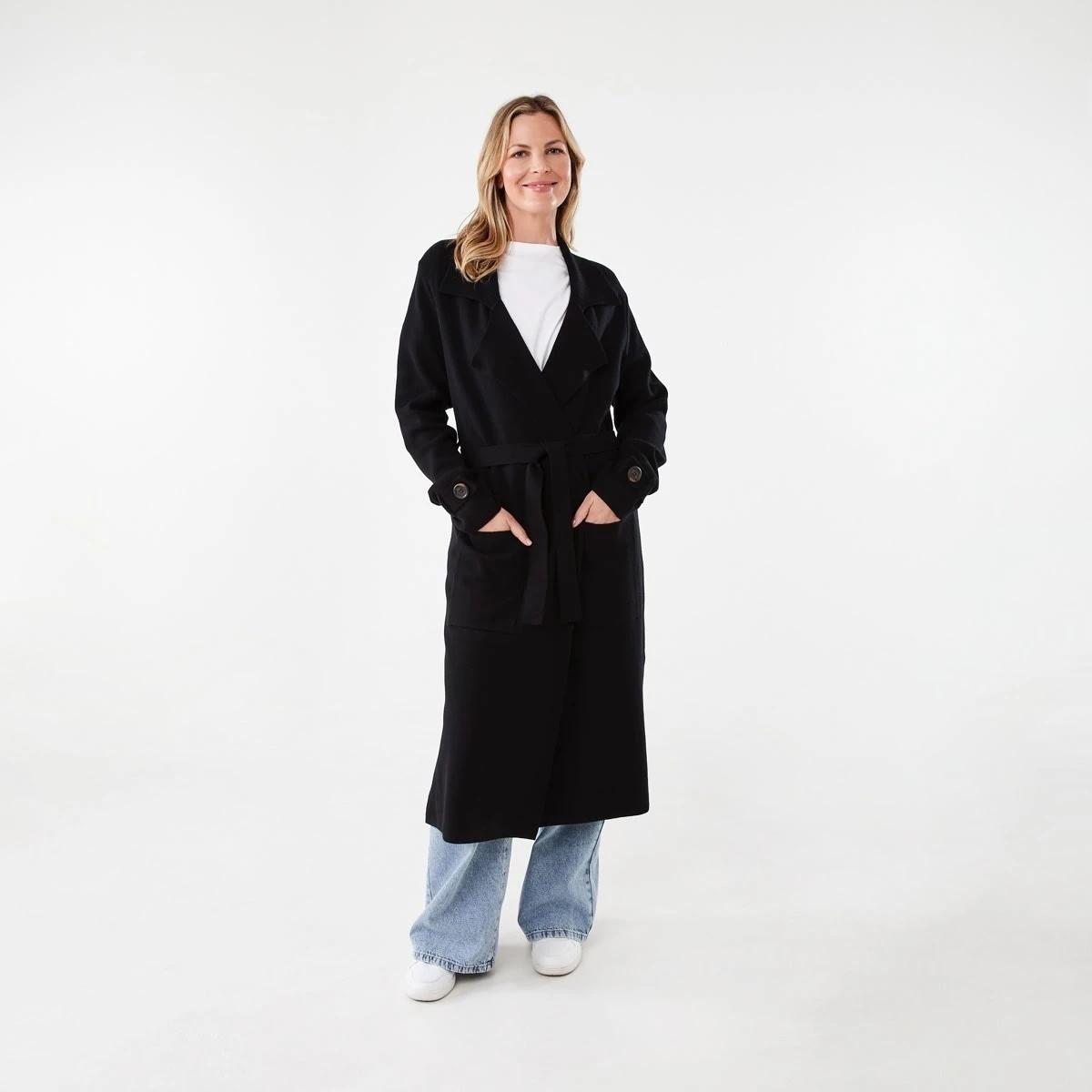 2 Trench Coatigan Black, 2 of 8