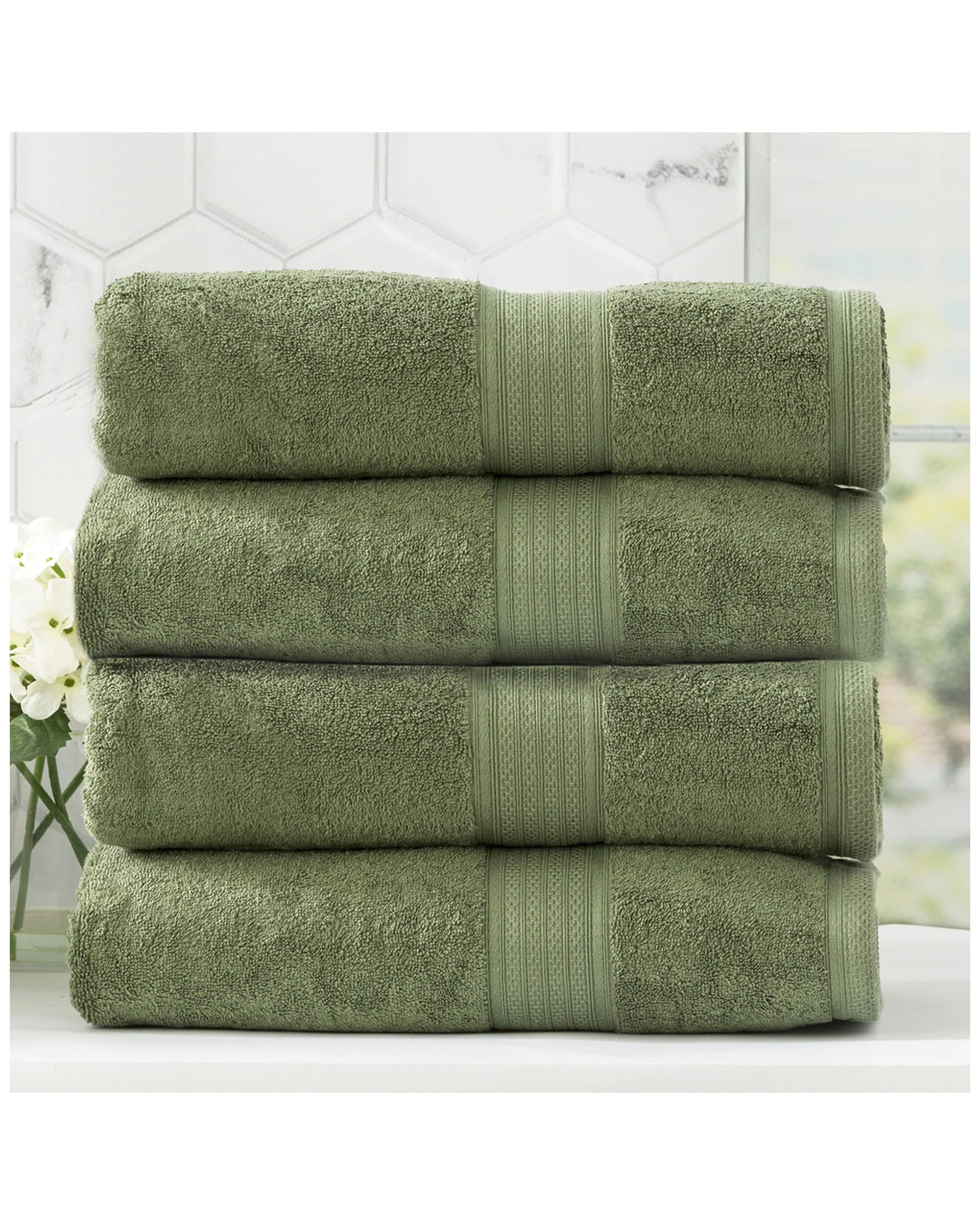 1 4pc Renee Taylor Stella Shower Bath Towel Soft Bamboo Cotton 650 Gsm Jade
 - Green, 1 of 3