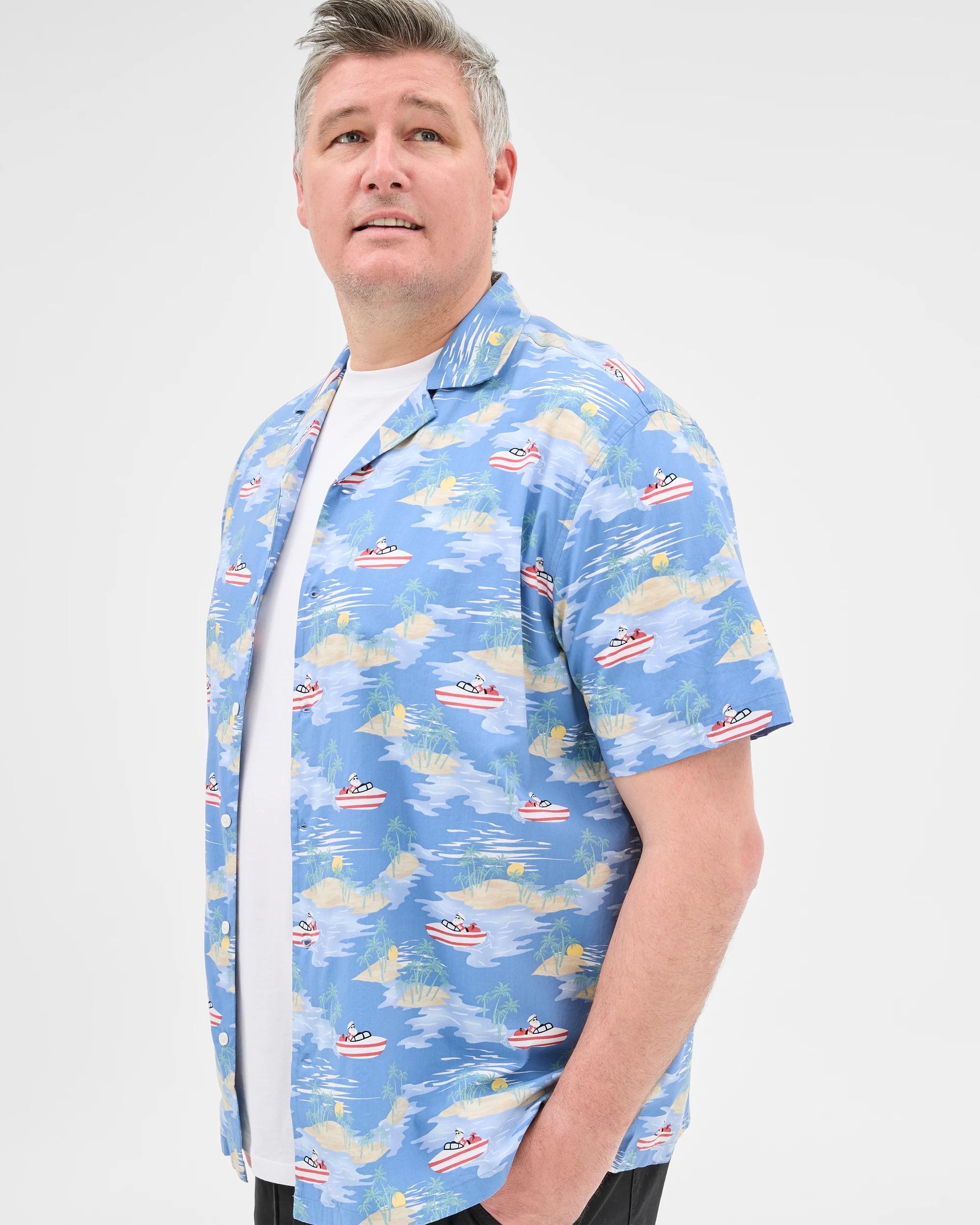 2 Target Plus Size Australian Cotton Blend Christmas Hawaiian Print Shirt BLUE, 2 of 5