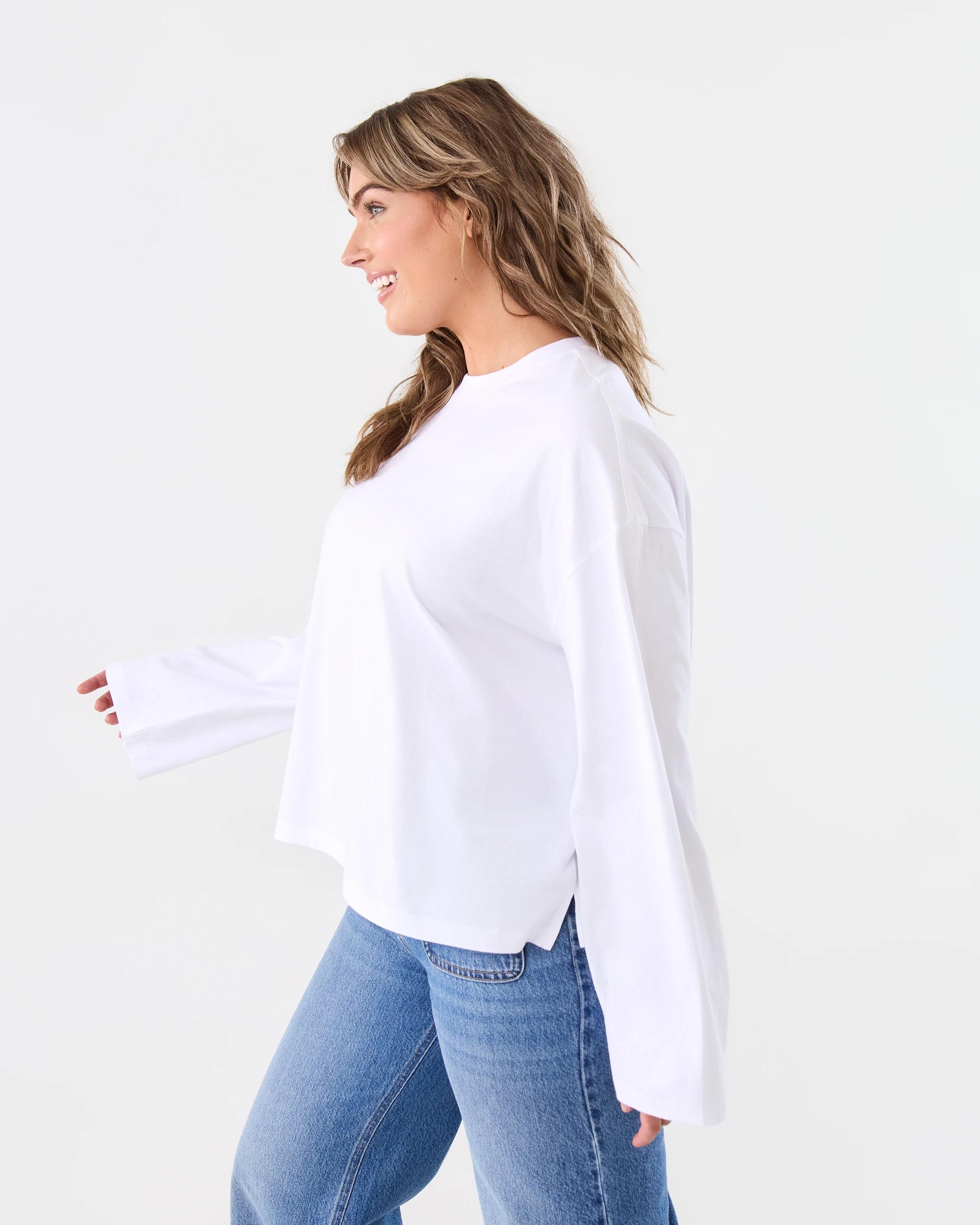 2 Long Sleeve Oversized Boyfriend T-shirt White, 2 of 6