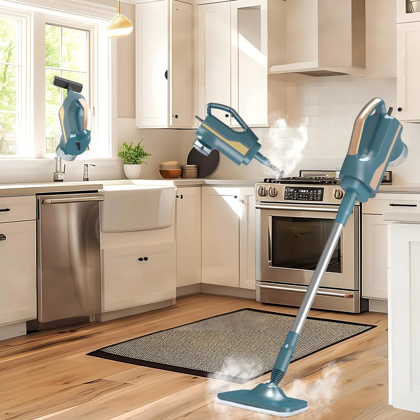 2 Advwin 1500W Steam Mop with Handheld Steamer 6 Attachments for Hard Floor Tile Glass - Green, 2 of 7
