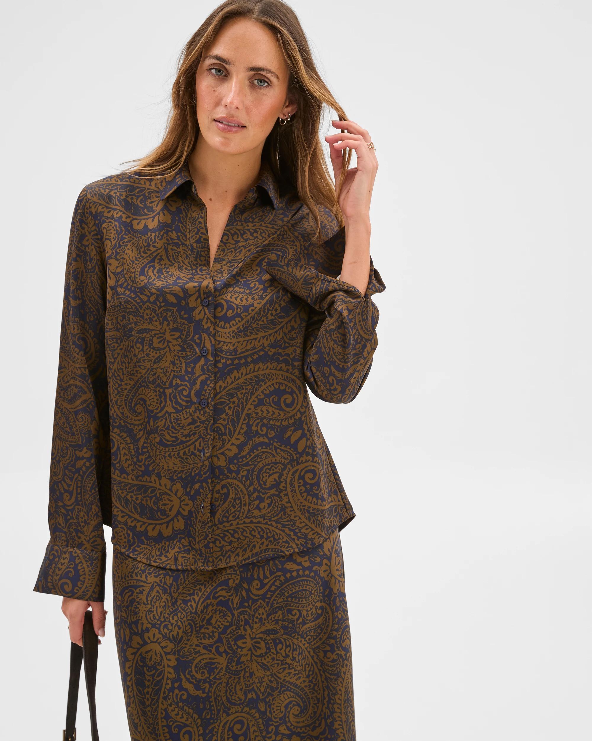 4 Preview Satin Long Sleeve Button Up Shirt WINTER PAISLEY, 4 of 6