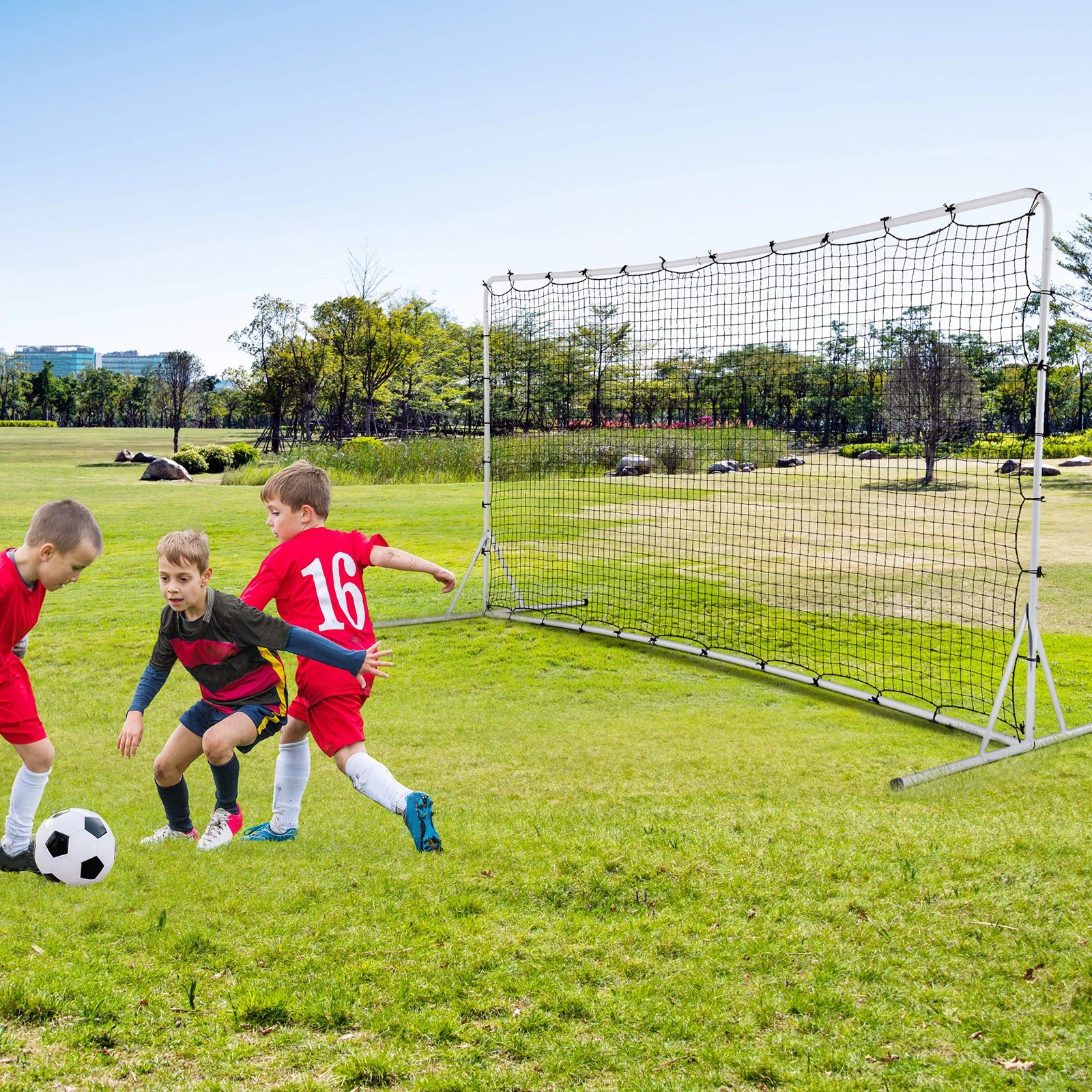 1 Costway 375cm x185cm Soccer Rebounder Net Soccer Equipment Set Football Training Gift - White, 1 of 3