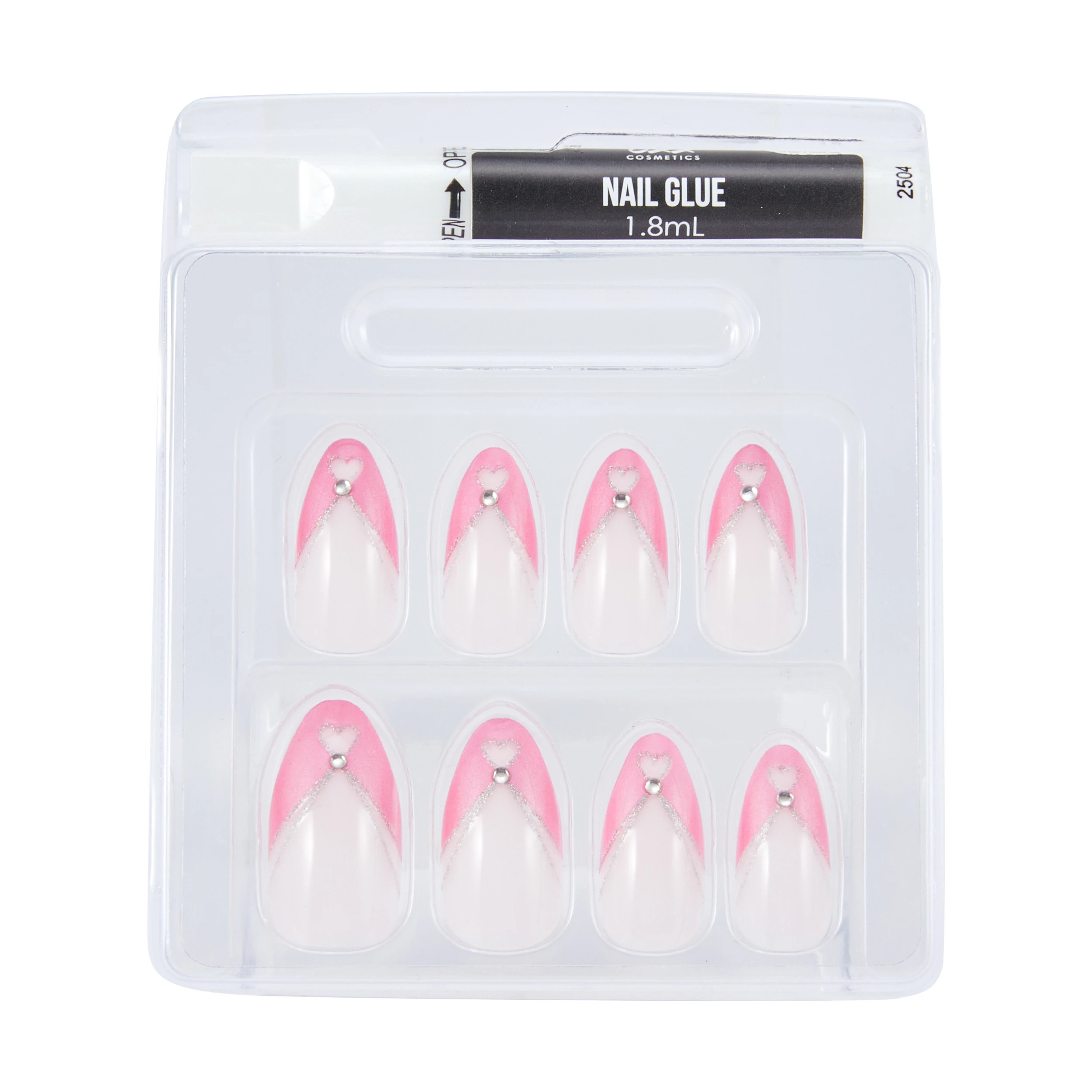 3 OXX Cosmetics 24 Pack Artificial Nails with Adhesive - Stiletto Shape, Pink Ribbon, 3 of 4