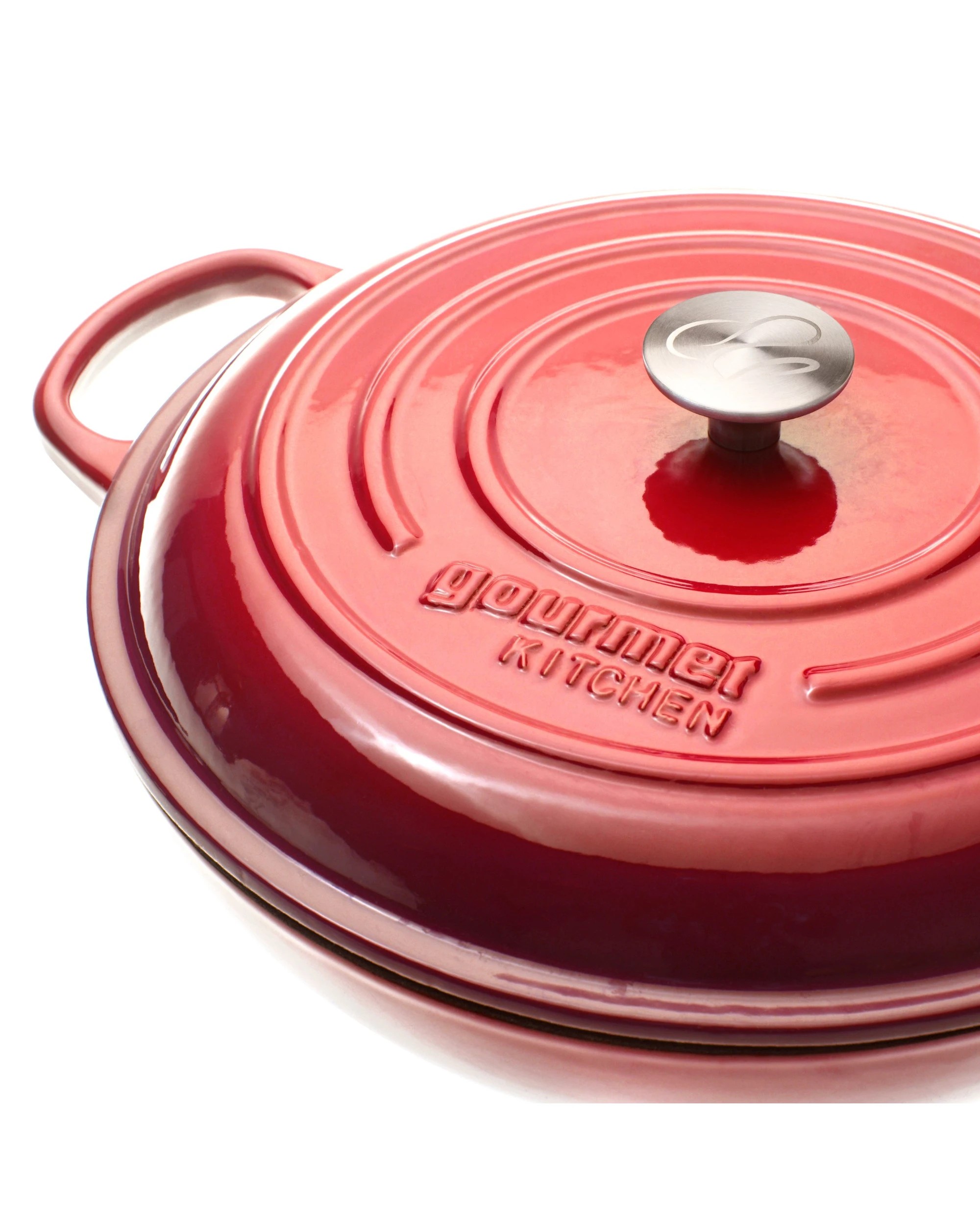 6 Gourmet Kitchen Enamelled Cast Iron Shallow Casserole 30cm - Black Cherry Red, 6 of 8