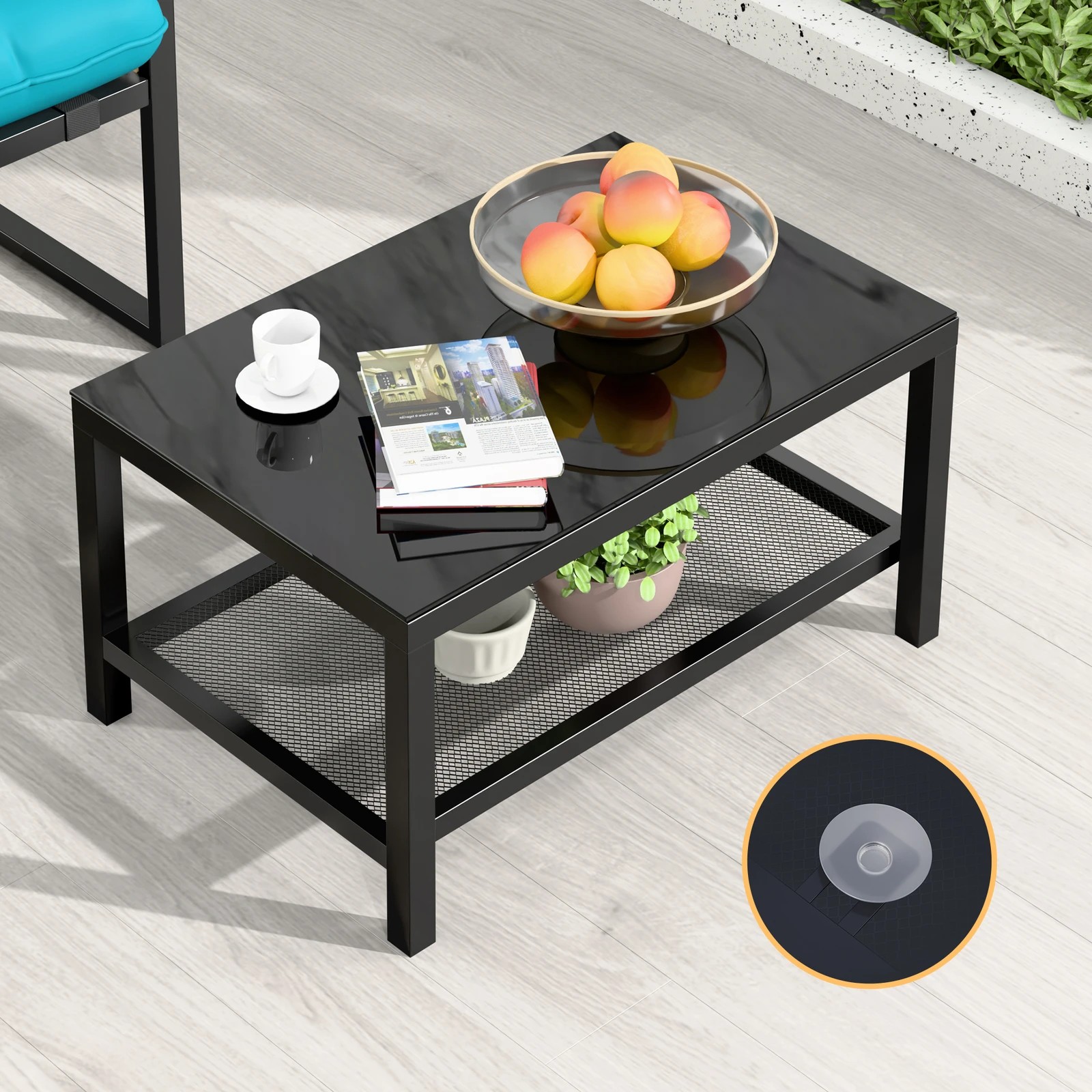 4 Alfordson 2PCS Outdoor Lounge Sofa Set Wicker Furniture Table and Chairs Garden - Blue, 4 of 10