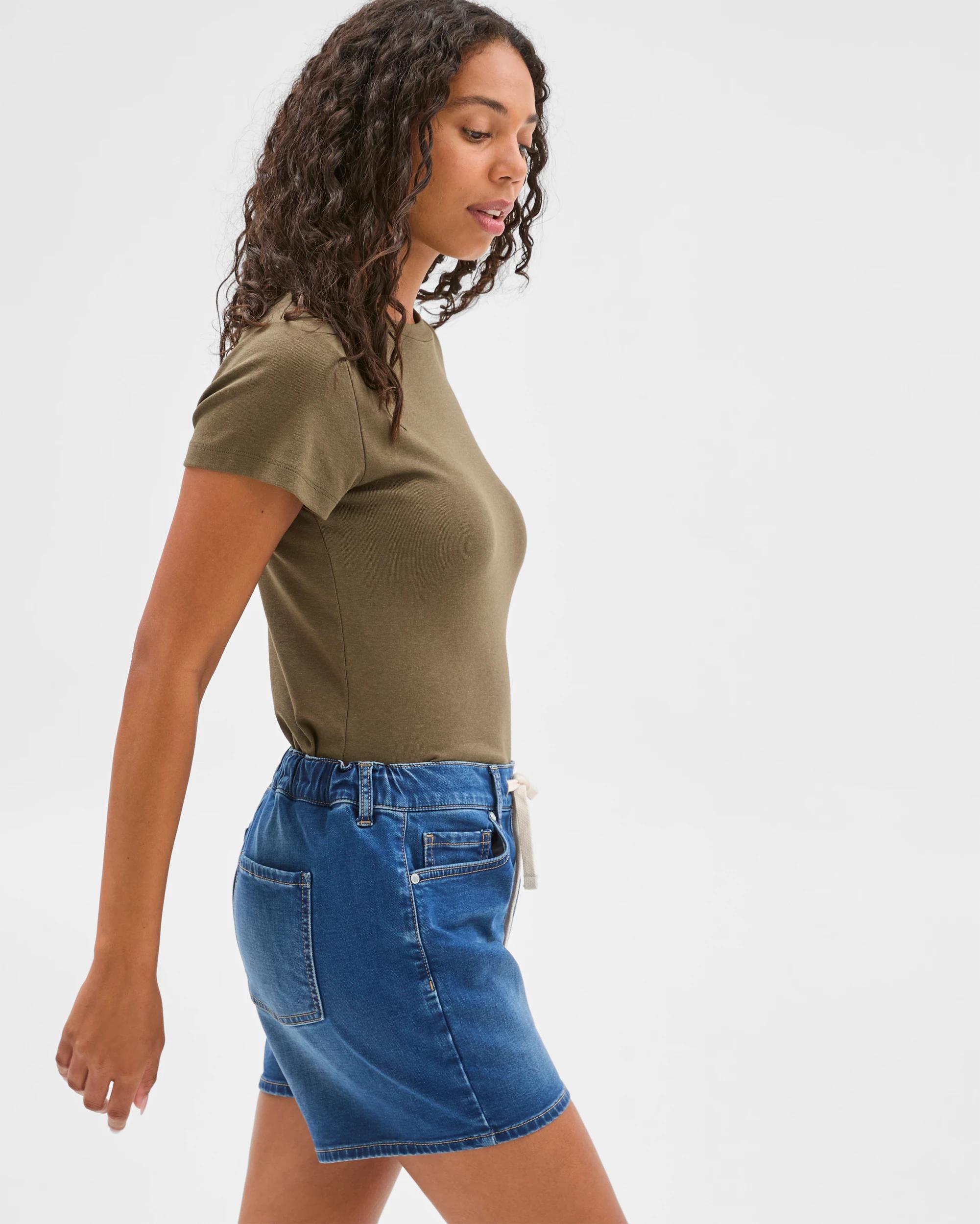 3 Target Tie Waist Knit Denim Shorts MEDITERRANEAN BLUE, 3 of 5