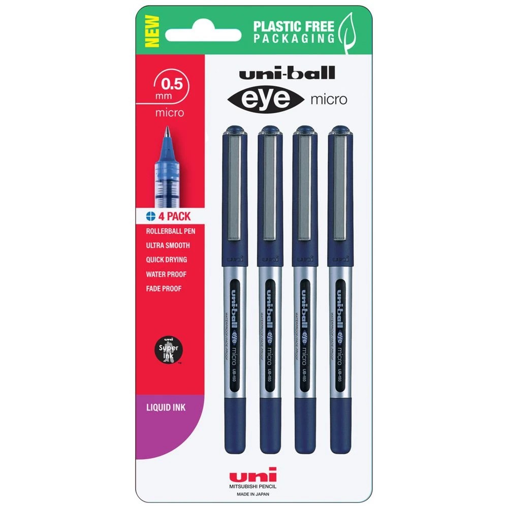 1 Uni-Ball Eye Micro Rollerball Pens Blue 4 Pack, 1 of 3