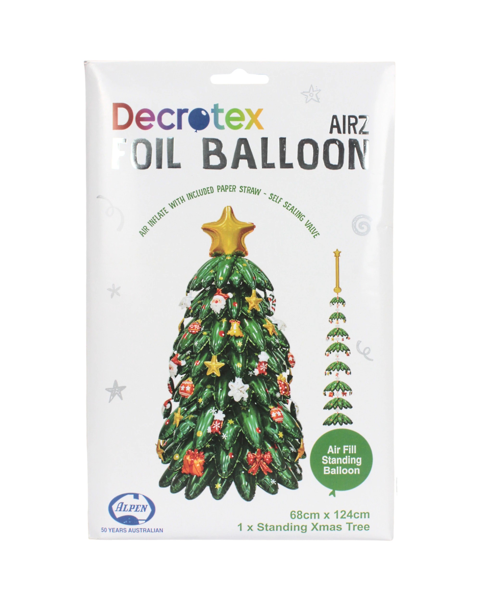 2 Alpen Standing Airz Christmas Tree Air Fill Foil Balloon 124cm - Multi, 2 of 5