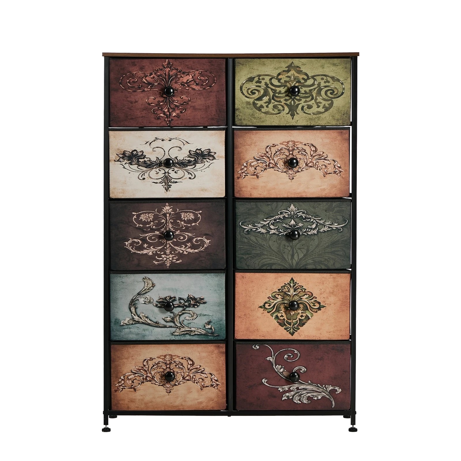 6 Oikiture 10 Chest Of Drawers Retro Tallboy Printed Foldable Fabric Drawers - Multi, 6 of 6