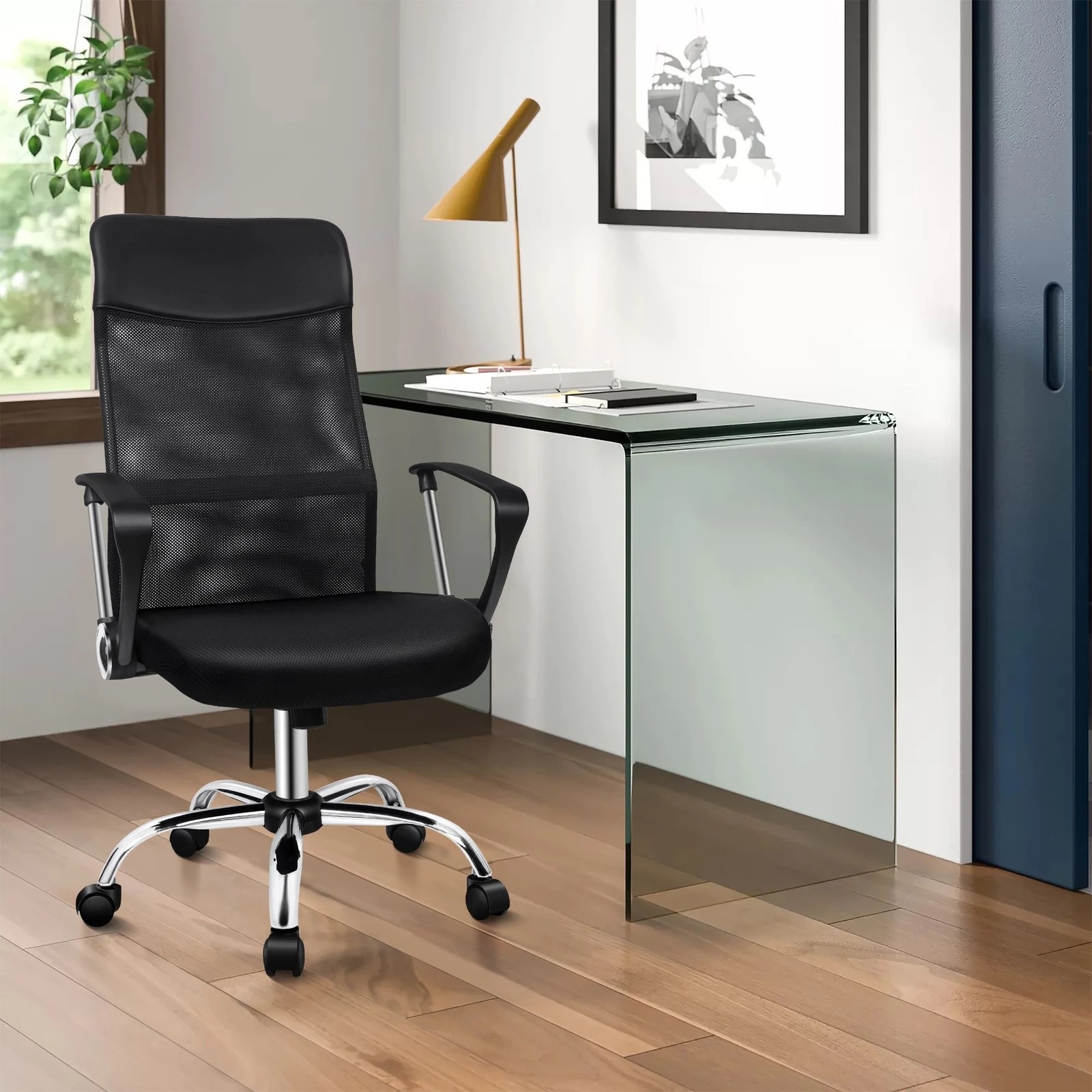 2 Alfordson Mesh Office Chair Executive Fabric Seat Gaming Racing Tilt Computer - Black, 2 of 10