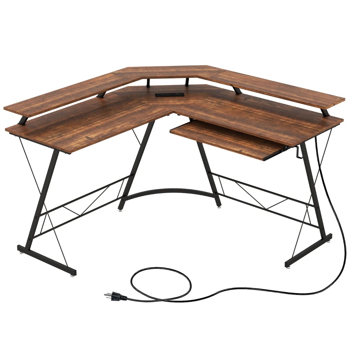 1 Costway L-shaped Computer Desk Corner Gaming Desk w/Power Outlet, 1 of 6