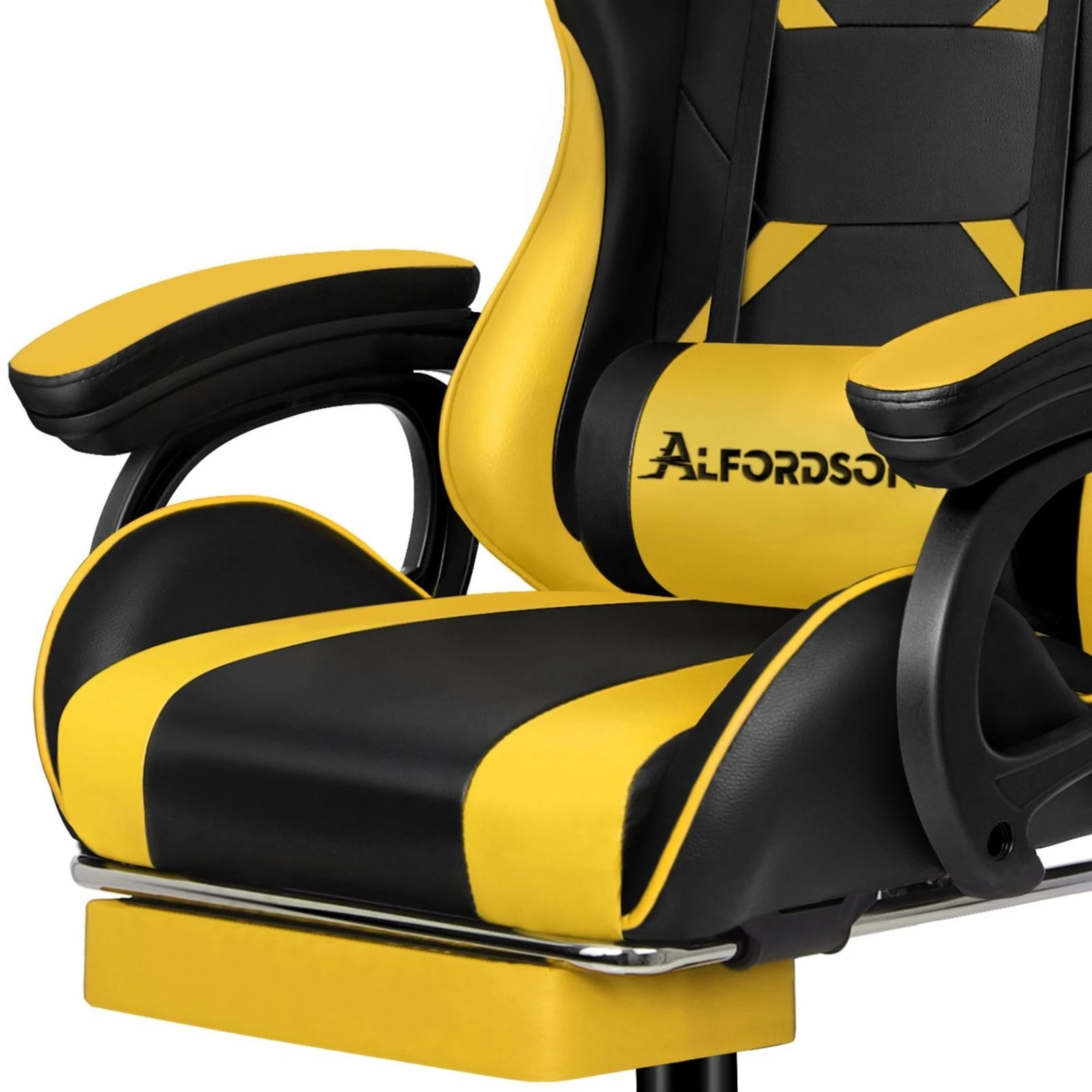 9 Alfordson Gaming Office Chair Massage Racing Computer Seat Footrest Leather - Yellow, 9 of 10