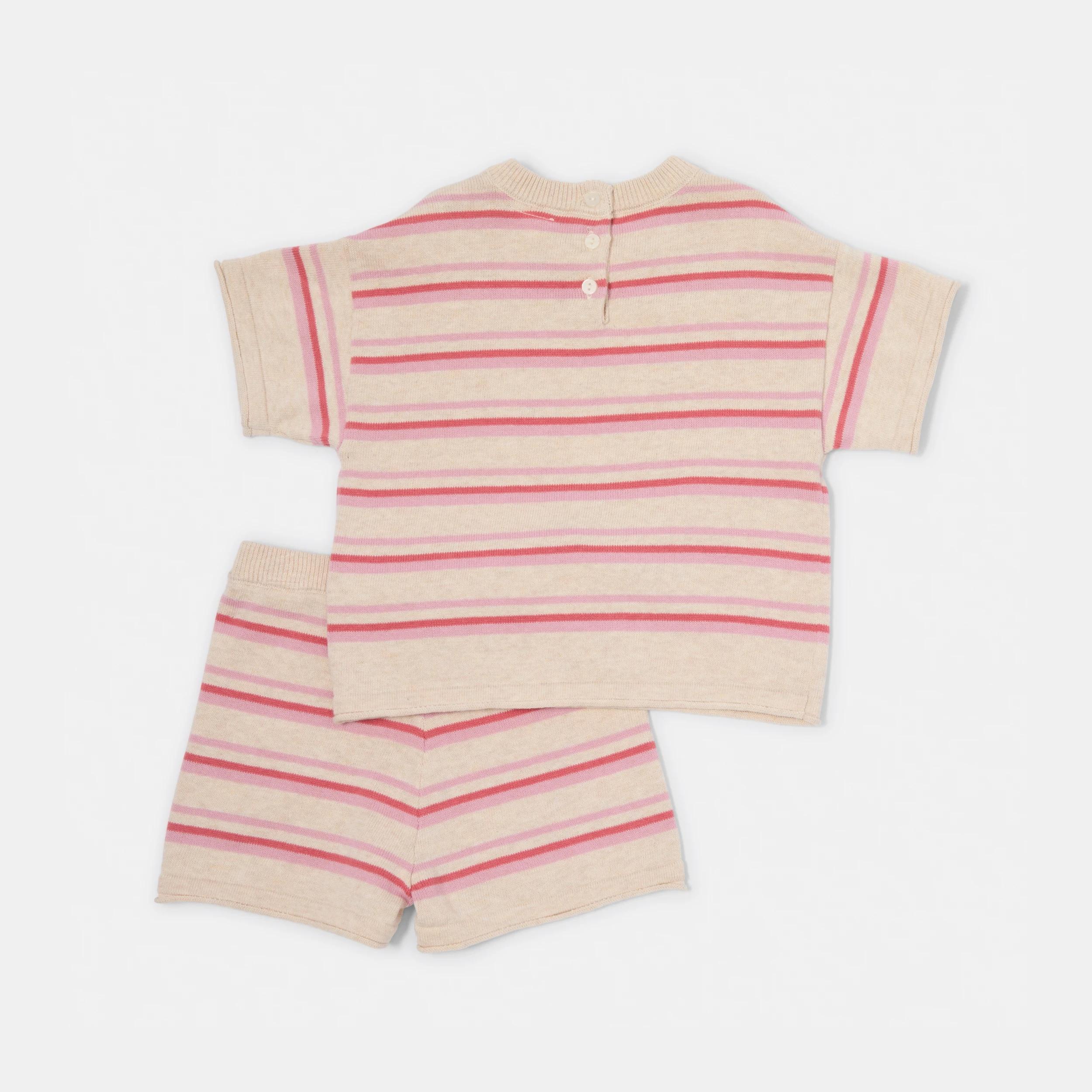 2 2 Piece Short Sleeve True Knit Set EGRET MULTI VARIEGATED STRIPES, 2 of 6