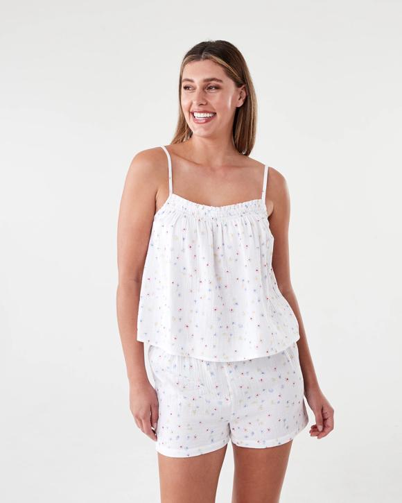 Cotton Double Cloth Sleeveless Woven Pyjama Set