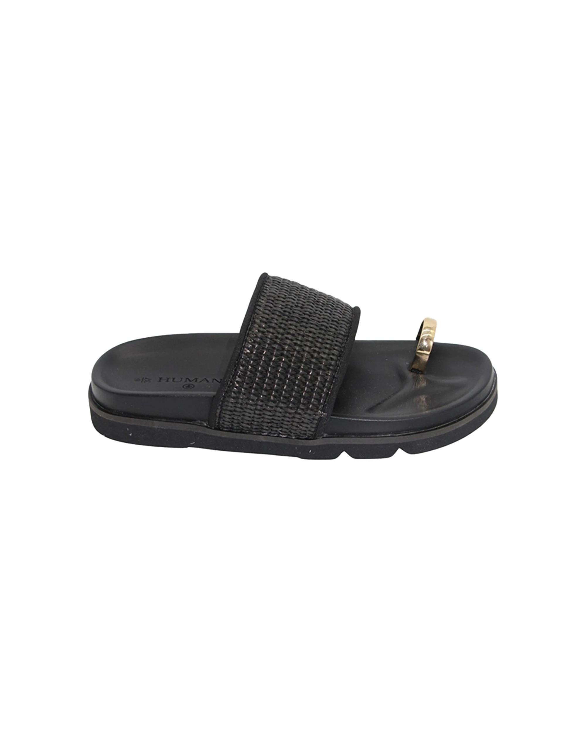 1 Human Shoes Murphy Women's Toe Ring Sandals Woven Raffia Padded Natural BLACK, 1 of 6