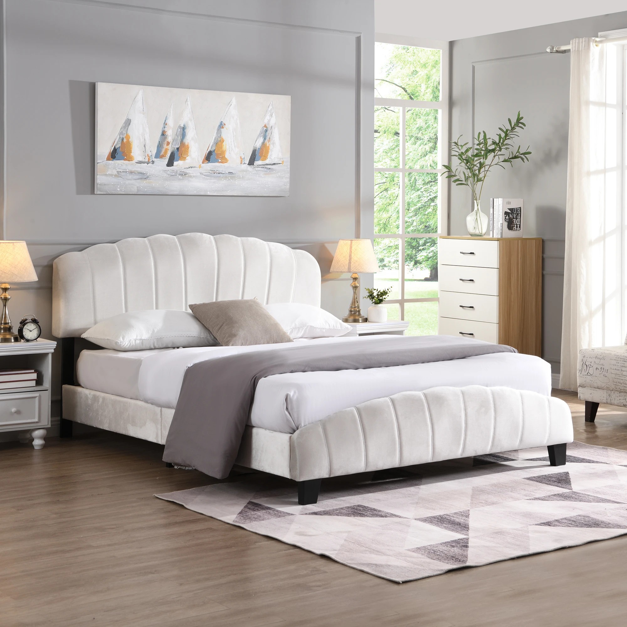 9 IHOMDEC BEF04 Double Shell-Style Bed Base - Beige - Beige, 9 of 10