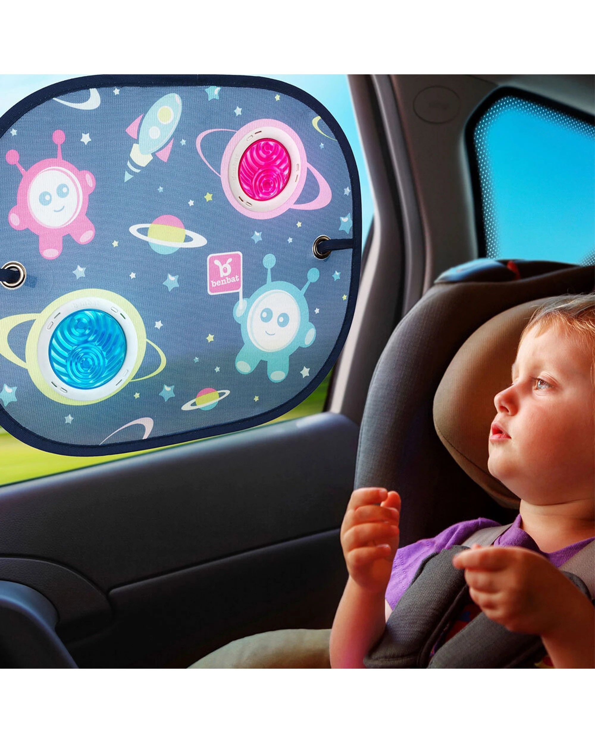 2 Benbat 2PK Kids Car Window Sunshade Round Mesh Glare Shield 0 Months Plus - Multi, 2 of 3