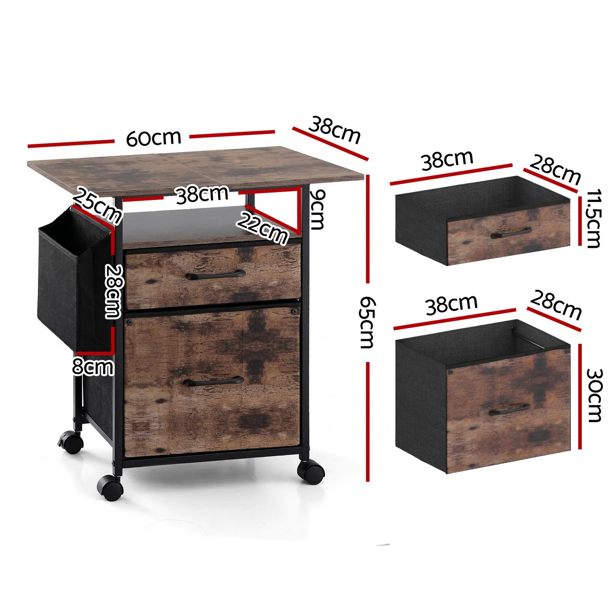 2 Artiss 2 Fabric Drawer File Cabinet Printer Stand Rolling File Cabinet with Side - Multi, 2 of 4