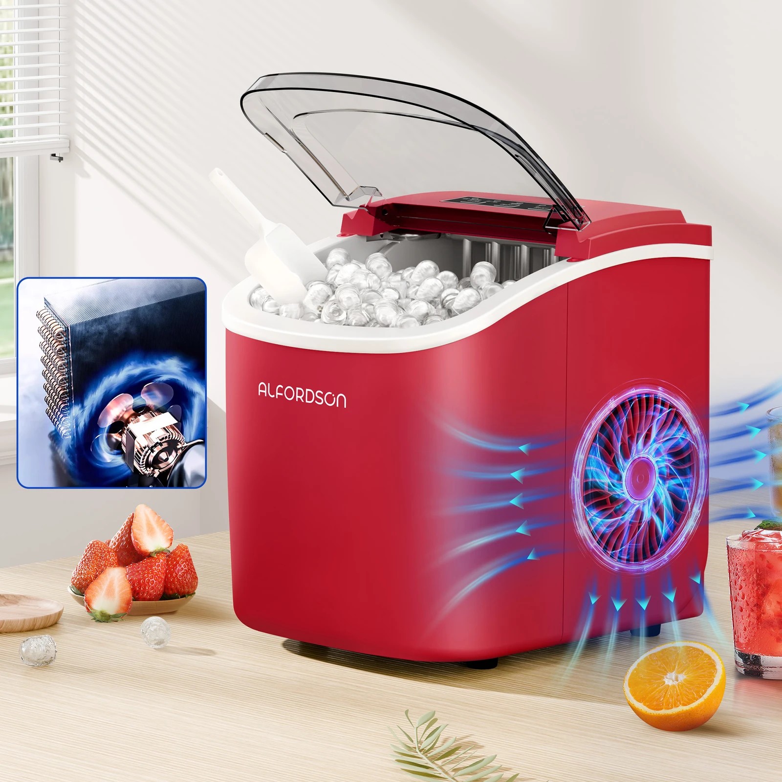 6 Alfordson Portable Ice Maker Machine Countertop 12kg Ice Cube Tray - Red, 6 of 10