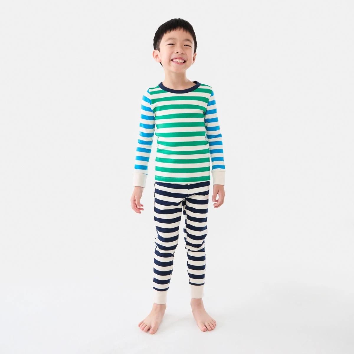 1 Rib Pyjama Set Grn Stripe, 1 of 9