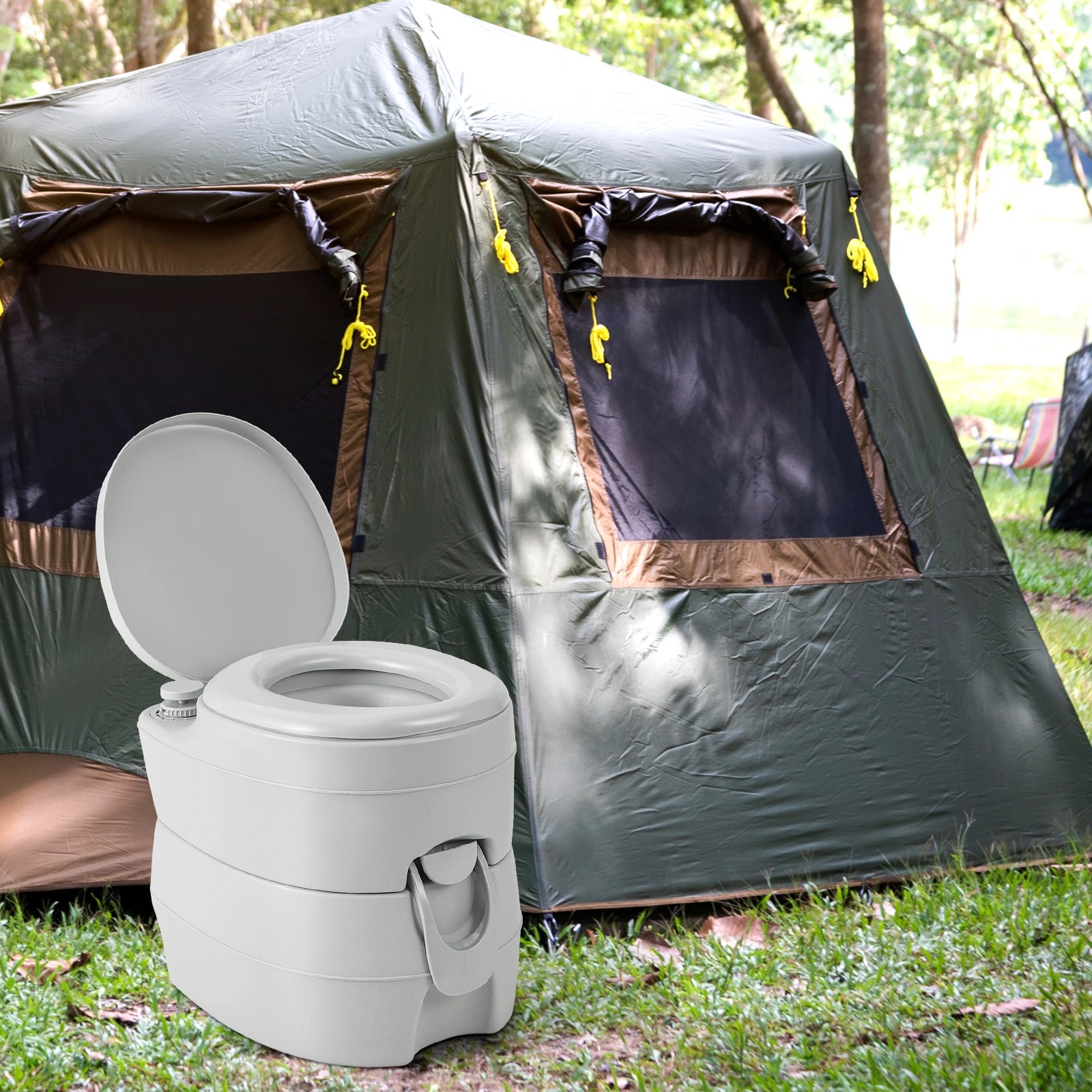 2 Costway 20L Outdoor Portable Toilet Camping Potty w/Flushing System & Detachable Waste Tank - Grey, 2 of 3