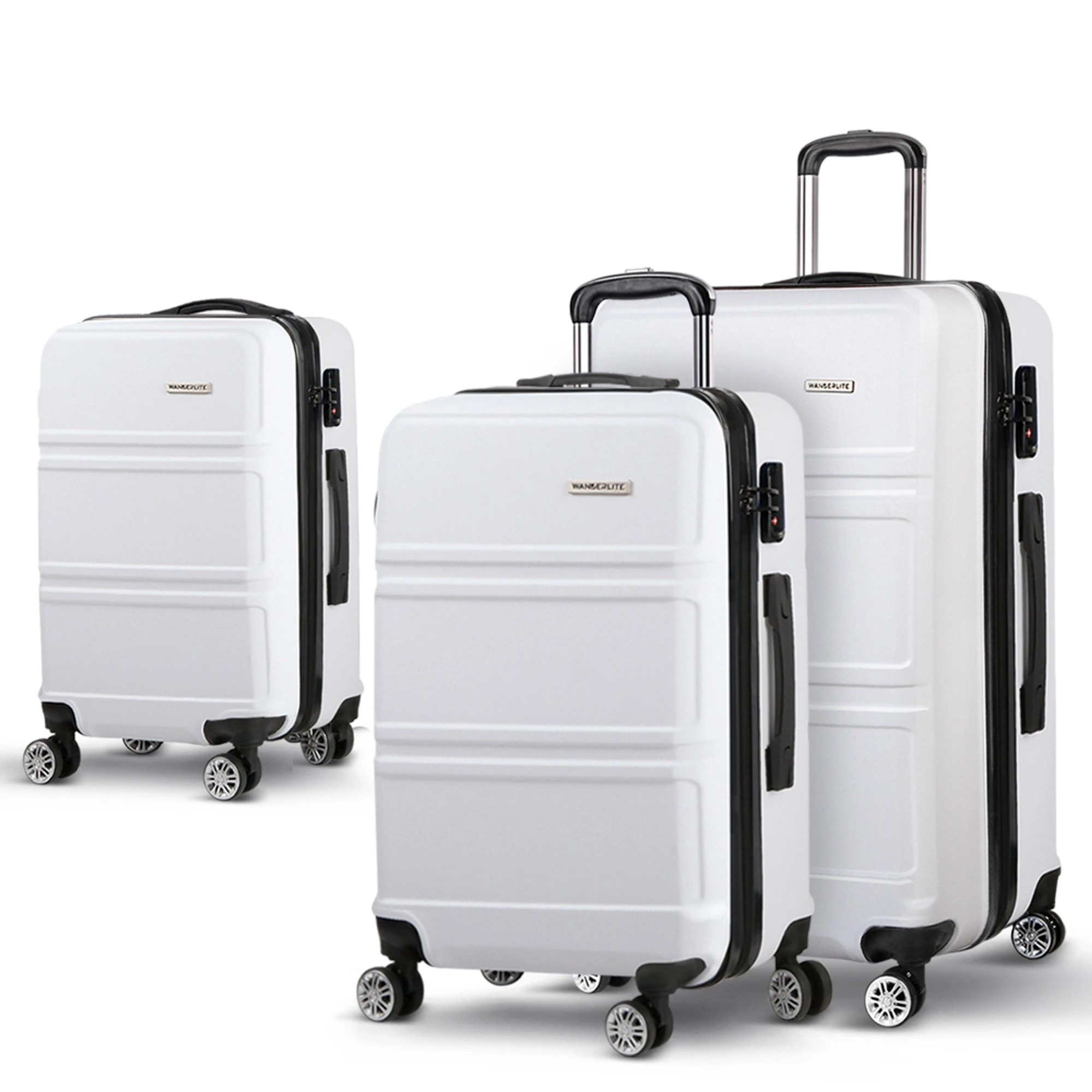 1 Wanderlite 3pc Luggage Trolley Set Suitcase Travel TSA Carry On Hard Case Lightweight - White, 1 of 8