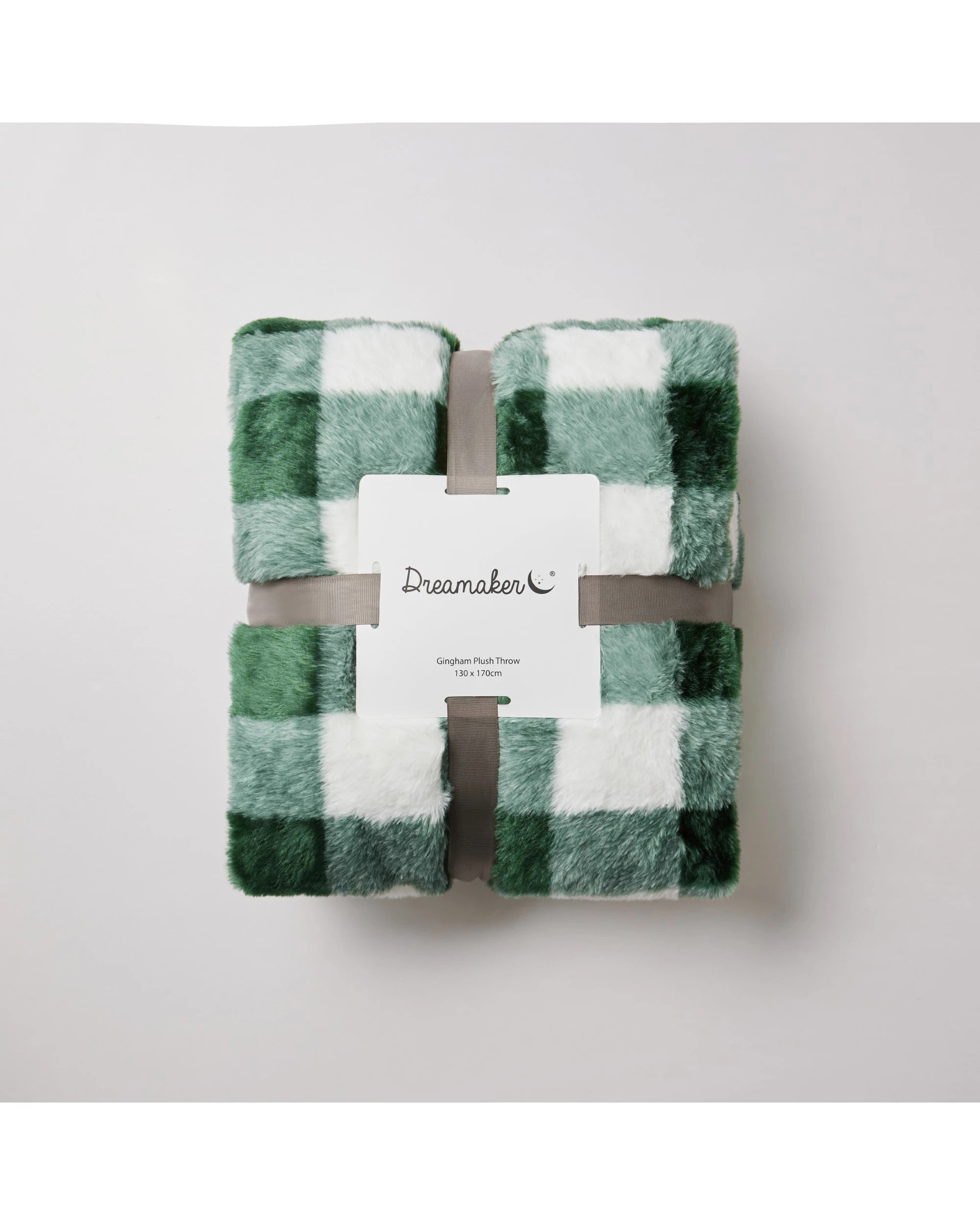 6 Dreamaker Gingham Plush Throw Blanket 130x170cm - Green, 6 of 6